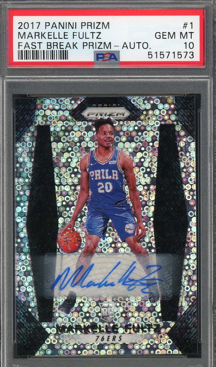 Markelle Fultz 2017 Panini Fast Break Prizm Autograph Rookie Card #1 PSA 10