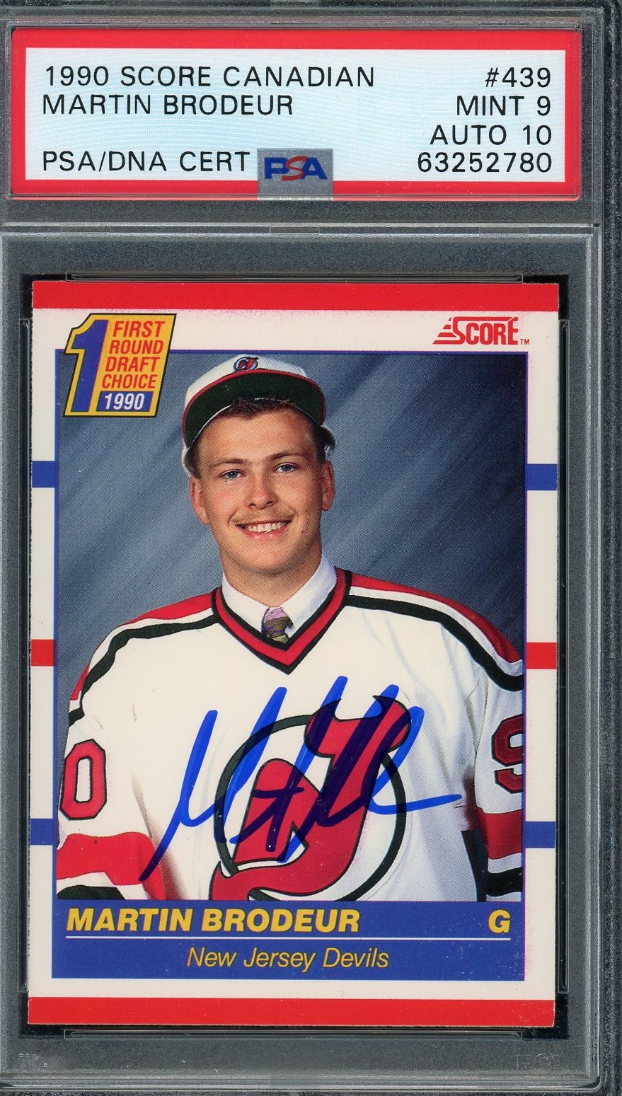 Martin Brodeur 1990 Score Canadian Signed Rookie Card #439 Auto Graded PSA 10