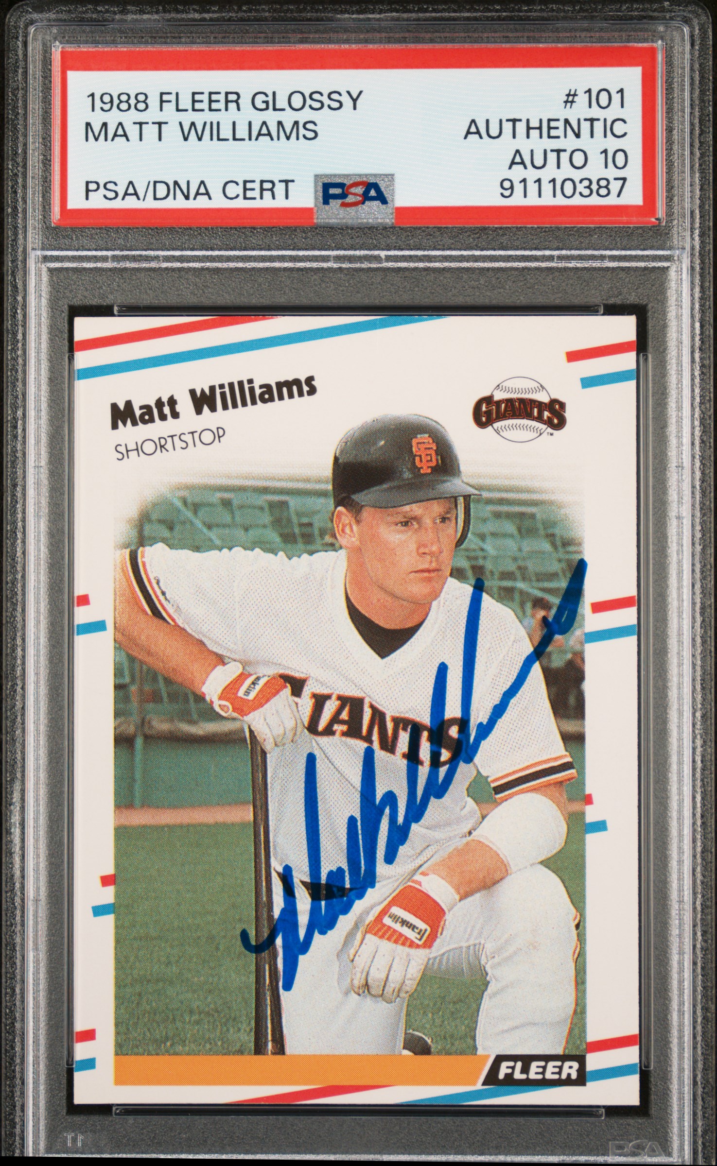 Matt Williams 1988 Fleer Glossy Signed Rookie Card #101 Auto Graded PSA 10