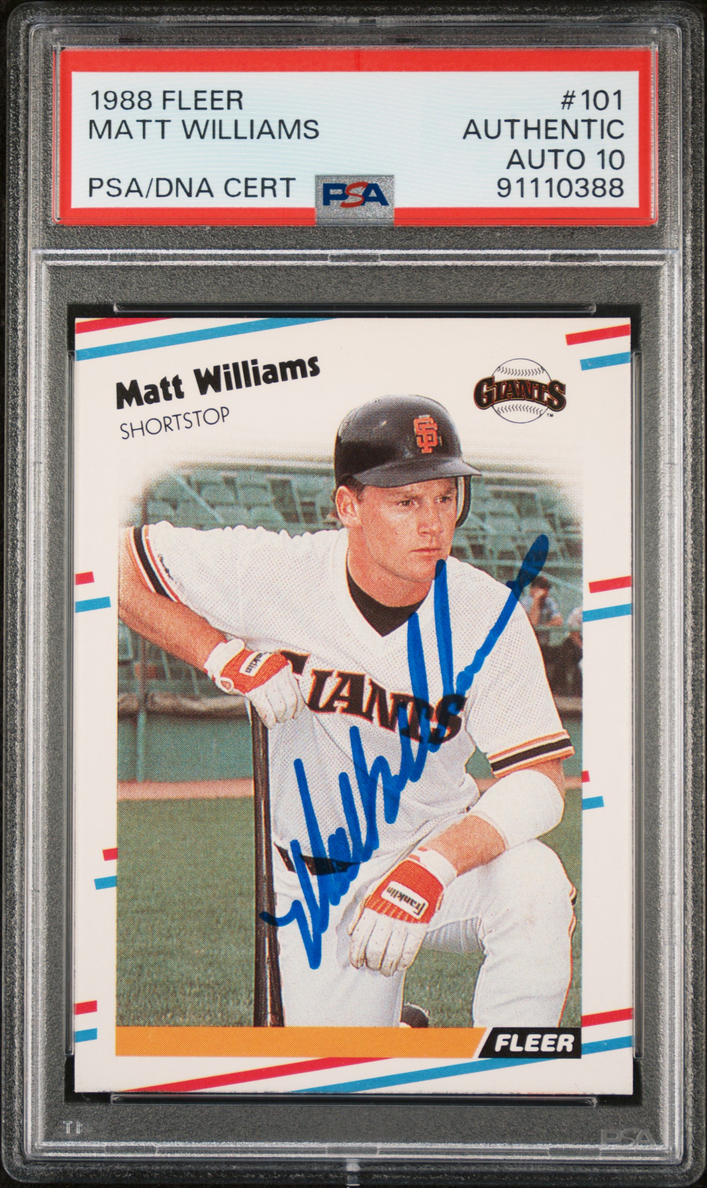 Matt Williams 1988 Fleer Signed Baseball Rookie Card #101 Auto Graded PSA 10