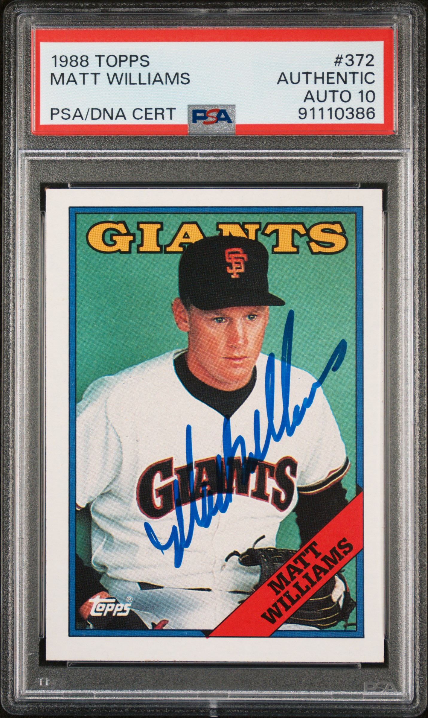 Matt Williams 1988 Topps Signed Baseball Rookie Card #372 Auto Graded PSA 10