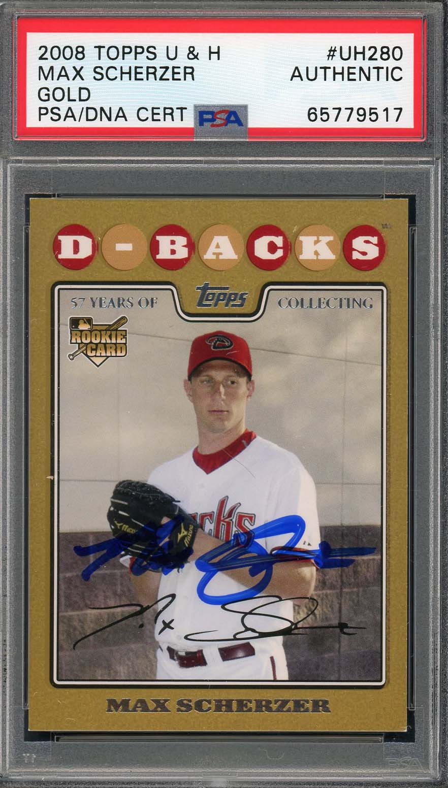 Max Scherzer Autographed 2008 Topps Update Gold Auto Rookie Card #UH280 PSA 239/2000 Max Scherzer Autographed 2008 Topps Update Gold Auto Rookie Card #UH280 PSA 239/2000