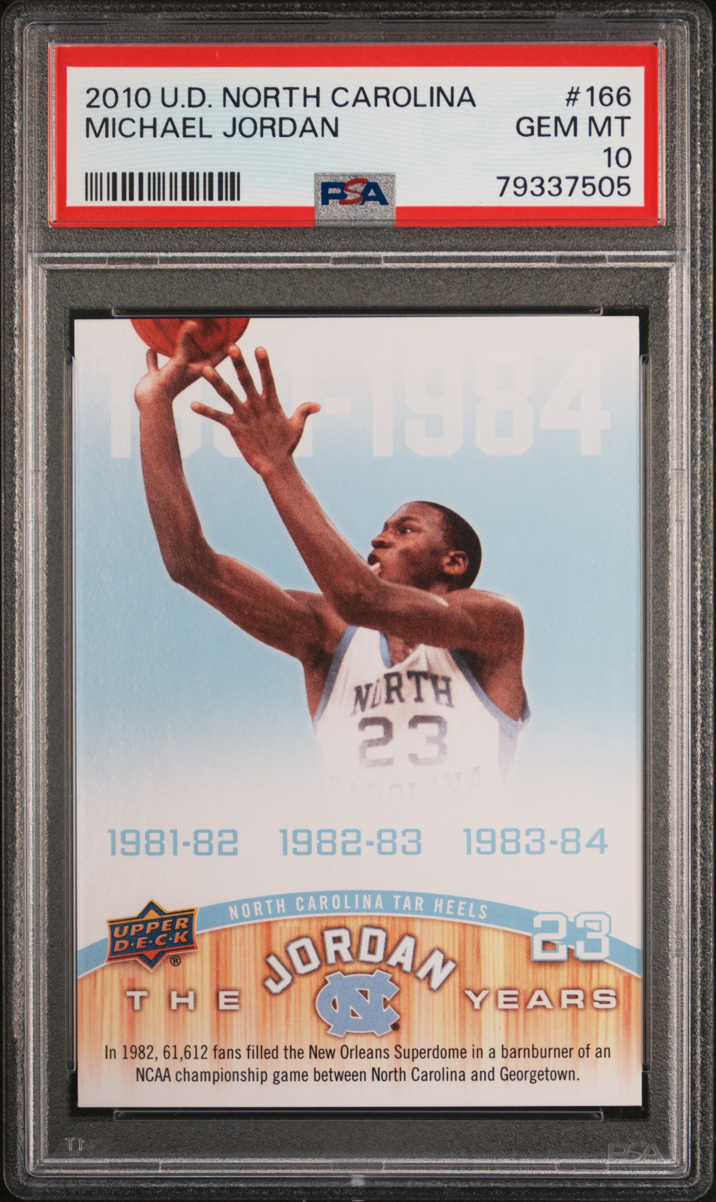 Michael Jordan 2010 Upper Deck North Carolina Basketball Card #166 Graded PSA 10