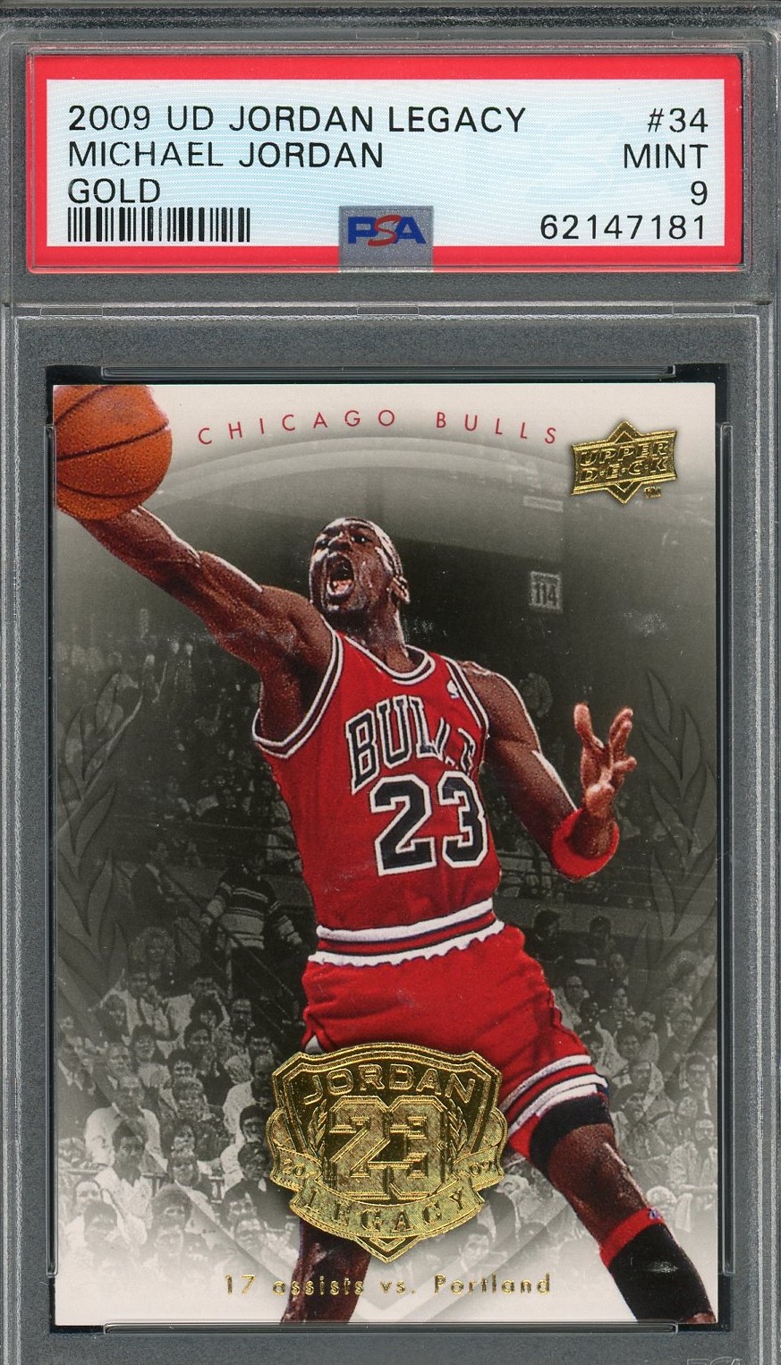 Michael Jordan 2009 Upper Deck Legacy Gold Basketball Card #34 Graded PSA 9