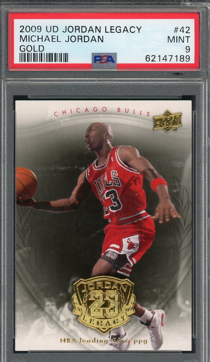 Michael Jordan 2009 Upper Deck Legacy Gold Basketball Card #42 Graded PSA 9