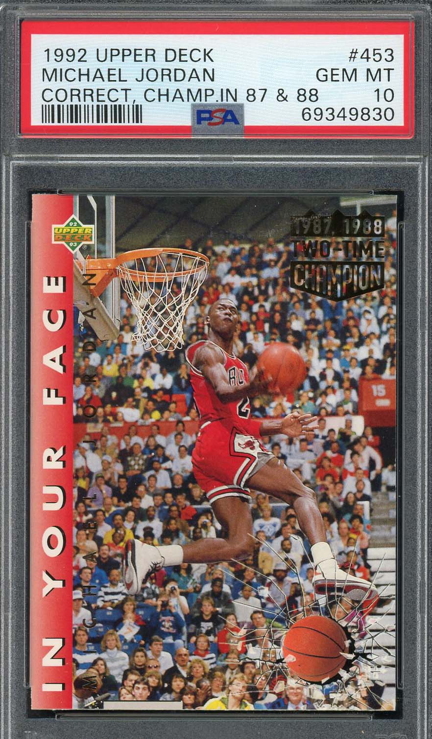 Michael Jordan 1992 Upper Deck Champ 1987 & 1988 Card #453 Graded PSA 10