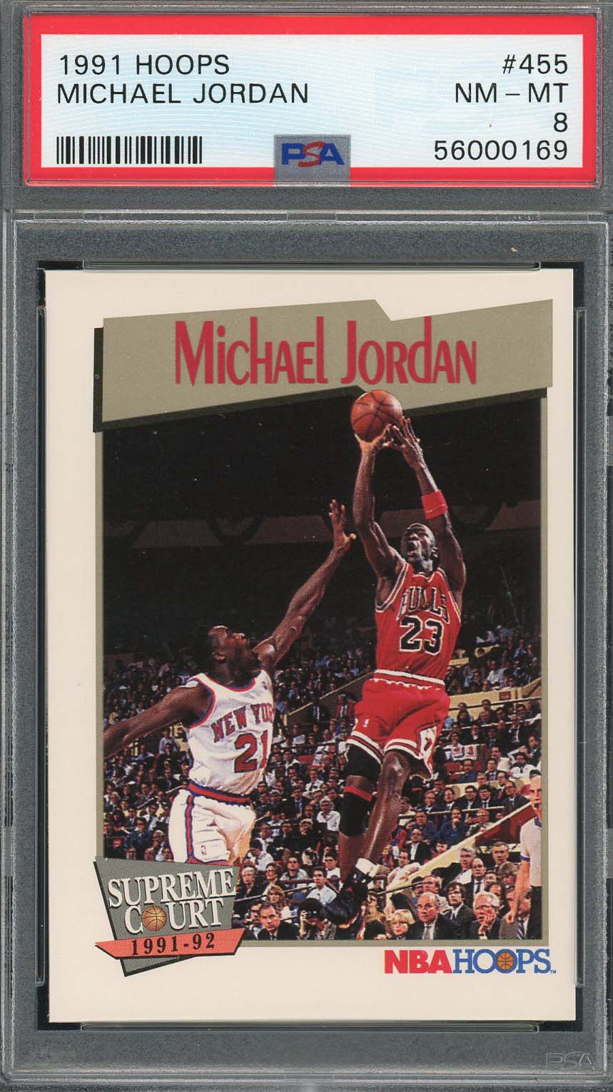 Michael Jordan 1991 Hoops Basketball Card #455 Graded PSA 8
