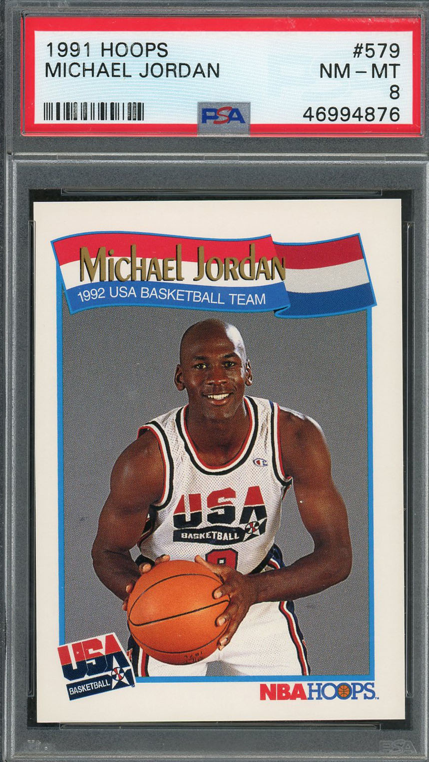 Michael Jordan Team USA Dream Team 1991 Hoops Basketball Card #579 Graded PSA 8 Michael Jordan Team USA Dream Team 1991 Hoops Basketball Card #579 Graded PSA 8