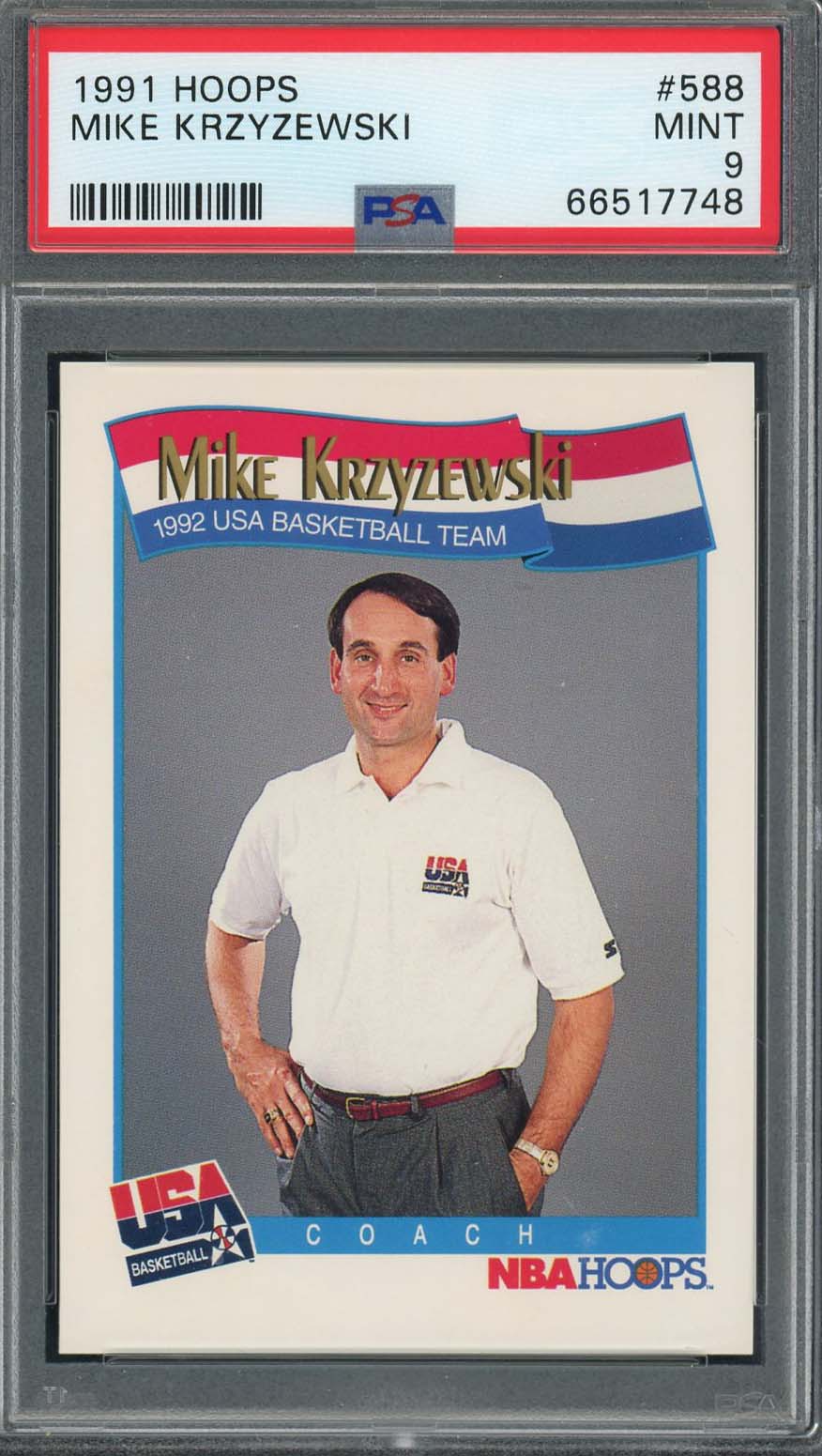 Mike Krzyzewski 1991 Hoops Basketball Card #588 Graded PSA 9