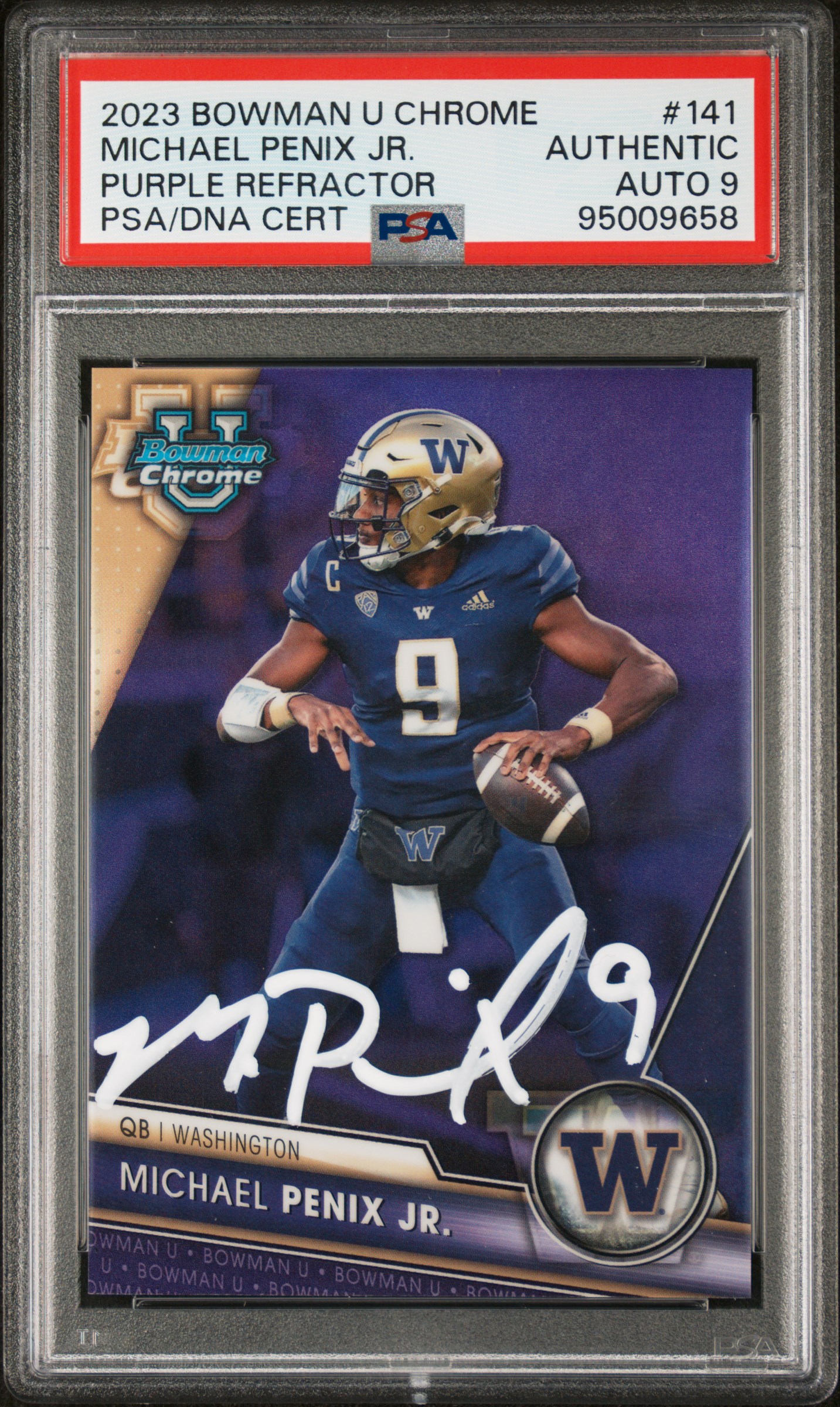Michael Penix Jr 2023 Bowman Chrome Purple Refractor Card 141 Auto PSA 9 159/399
