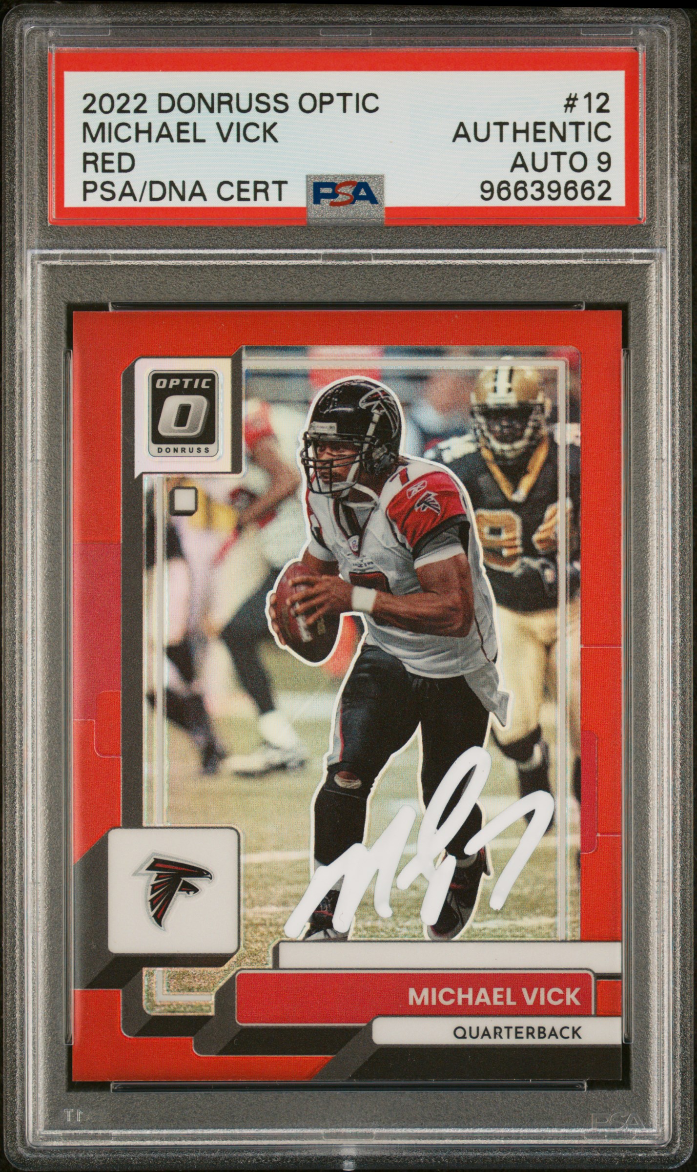 Michael Vick 2022 Donruss Optic Red Signed Football Card #12 Auto PSA 9 51/99