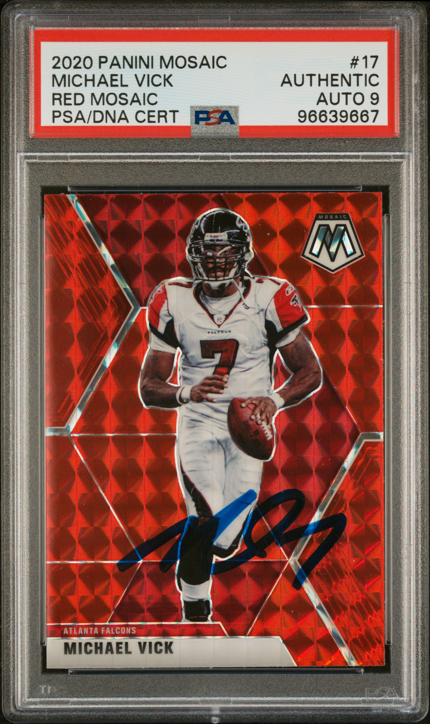 Michael Vick 2020 Panini Mosaic Red Signed Football Card #17 Auto Graded PSA 9