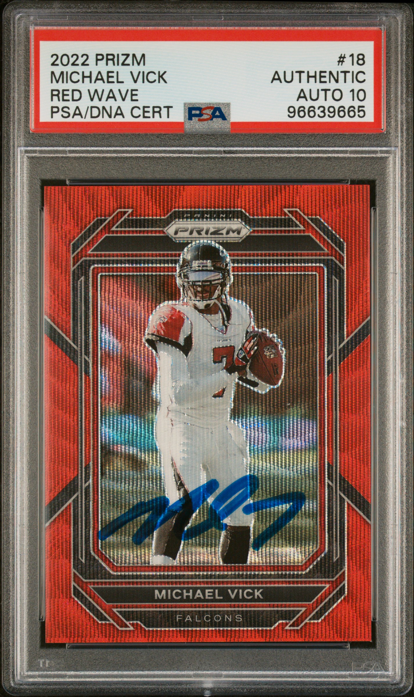 Michael Vick 2022 Prizm Red Wave Signed Football Card #18 Auto PSA 10 107/149