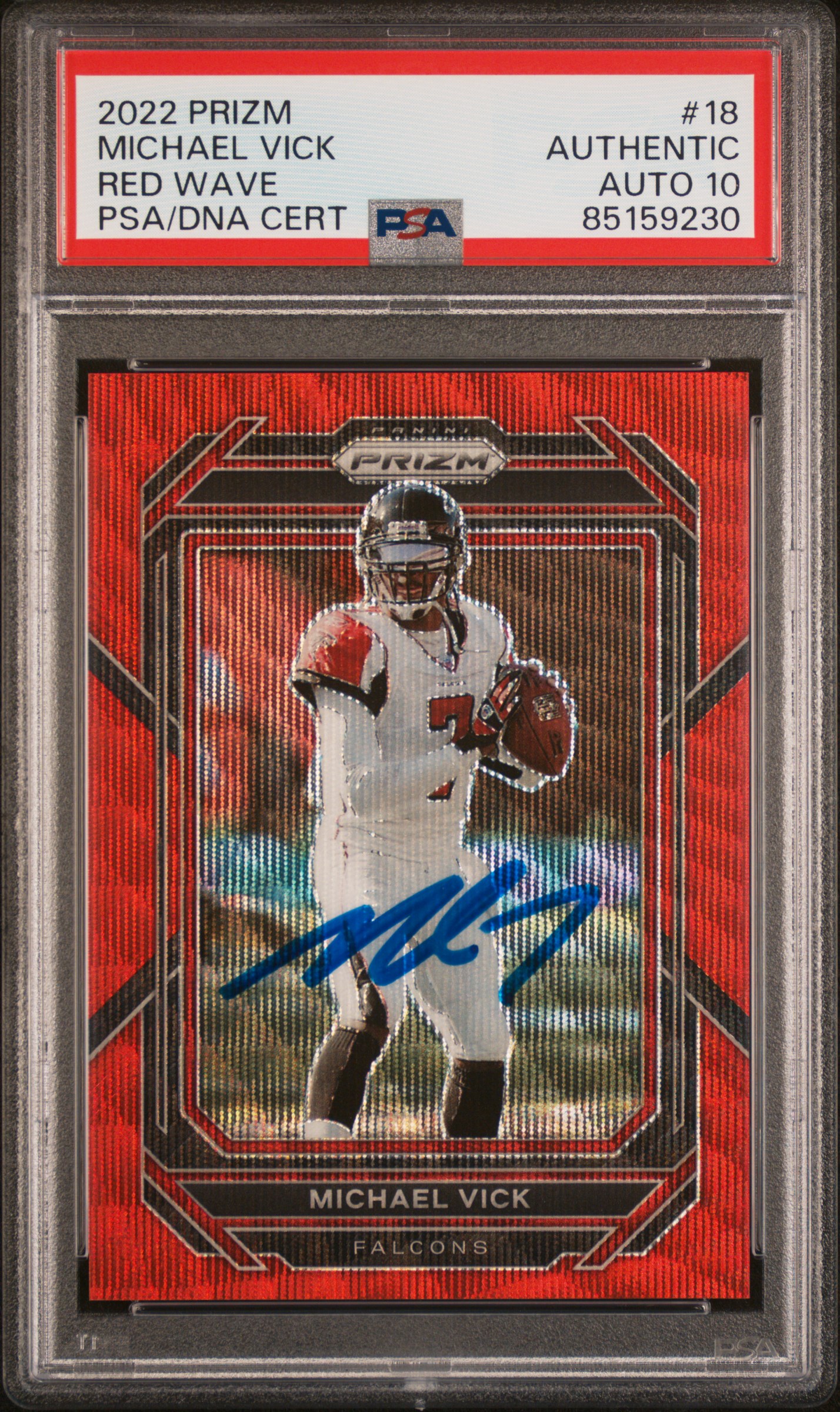 Michael Vick 2022 Panini Prizm Red Wave Card #18 Auto Graded PSA 10 109/149