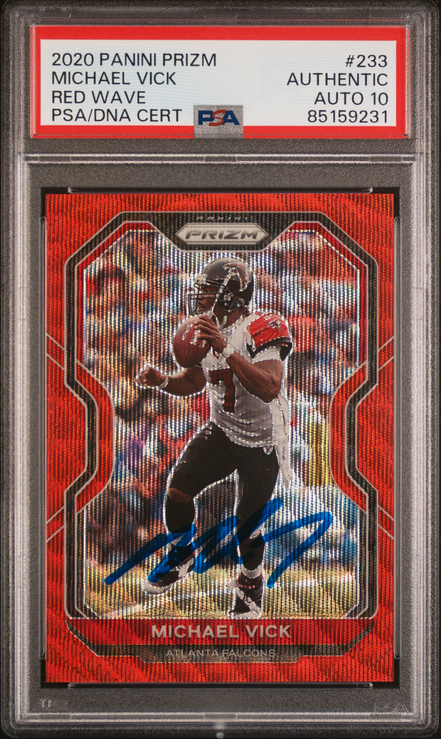 Michael Vick 2020 Panini Prizm Red Wave Card #233 Auto Graded PSA 10 93/149
