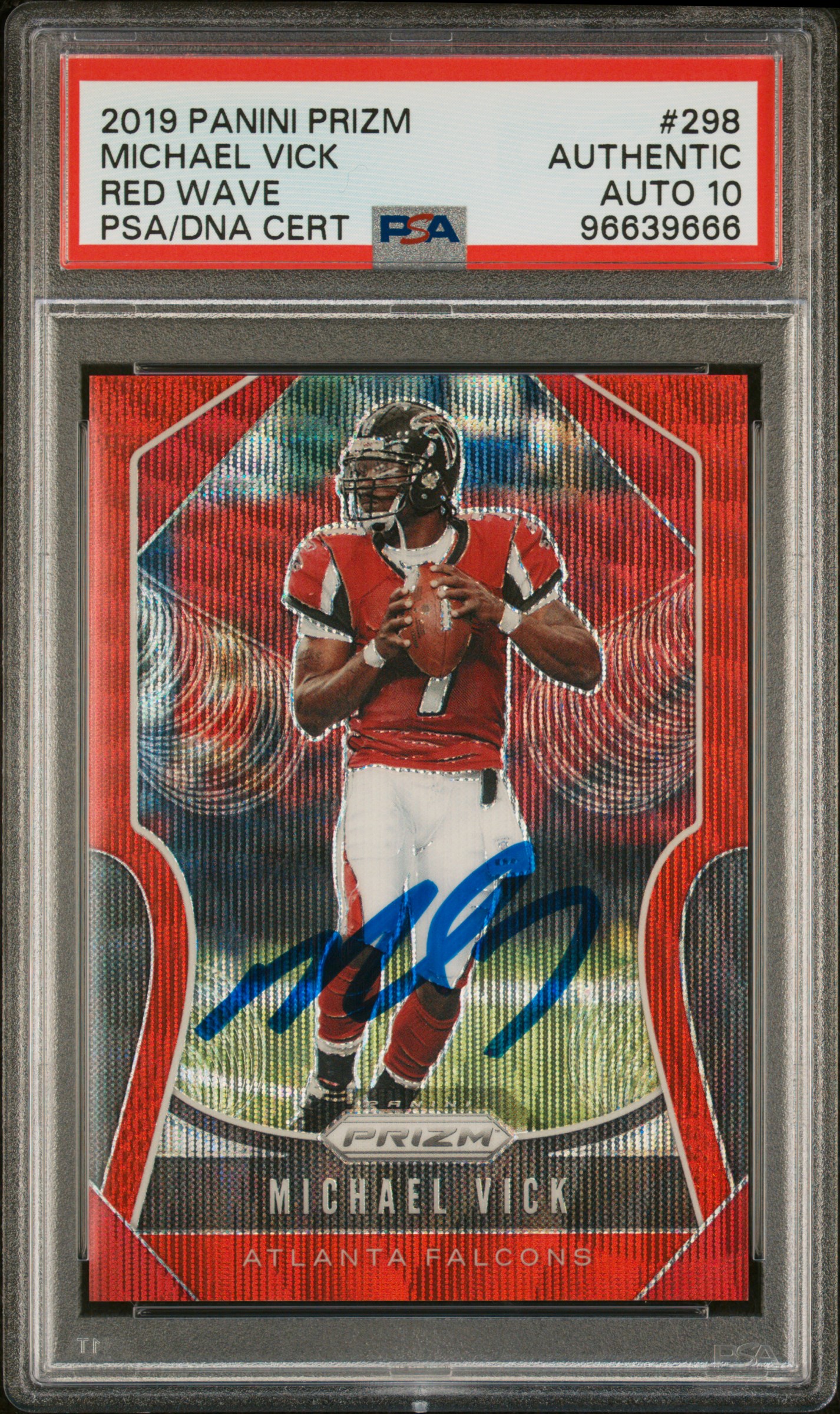 Michael Vick 2019 Prizm Red Wave Signed Football Card #298 Auto PSA 10 78/149