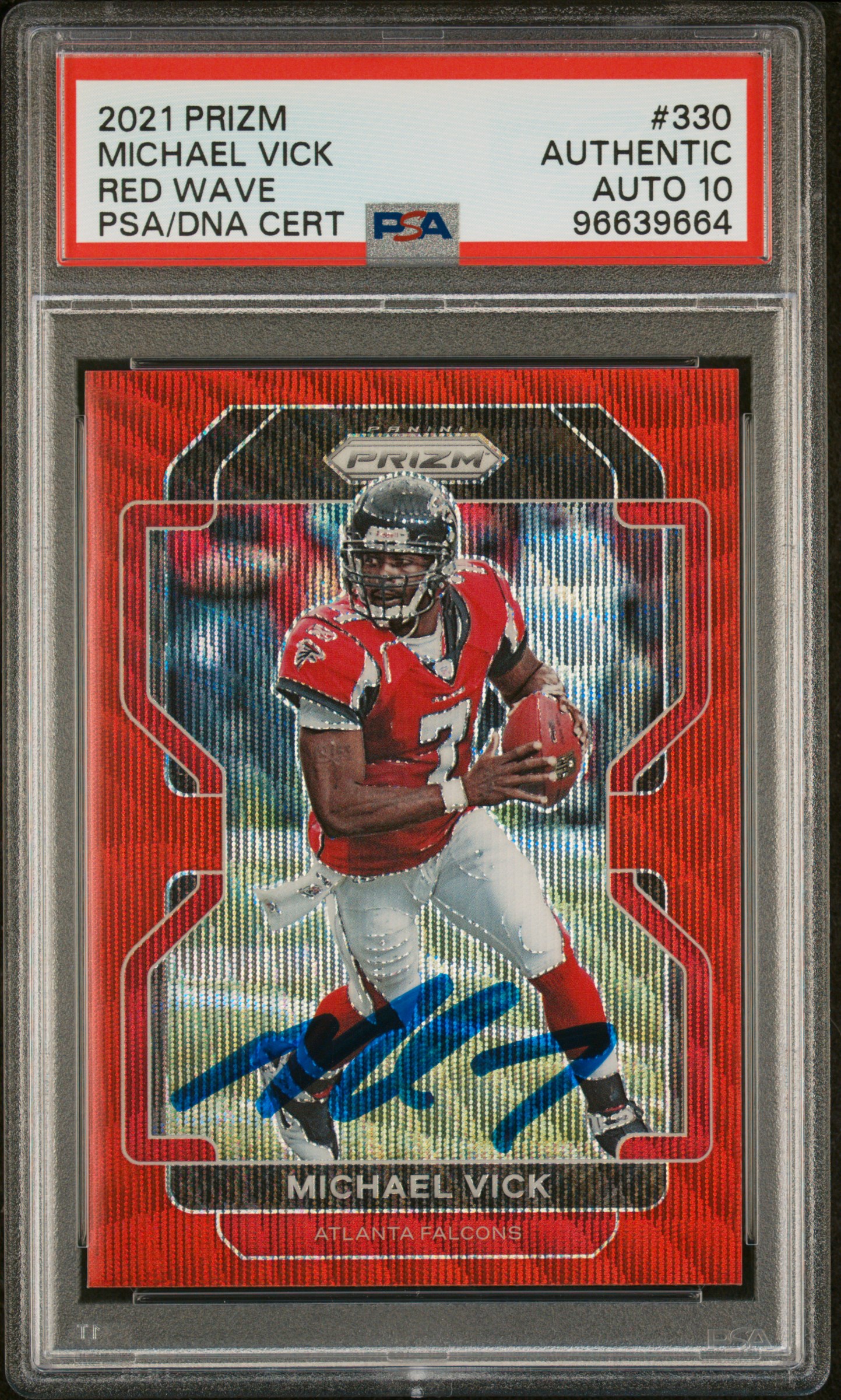 Michael Vick 2021 Prizm Red Wave Signed Football Card #330 Auto PSA 10 138/149