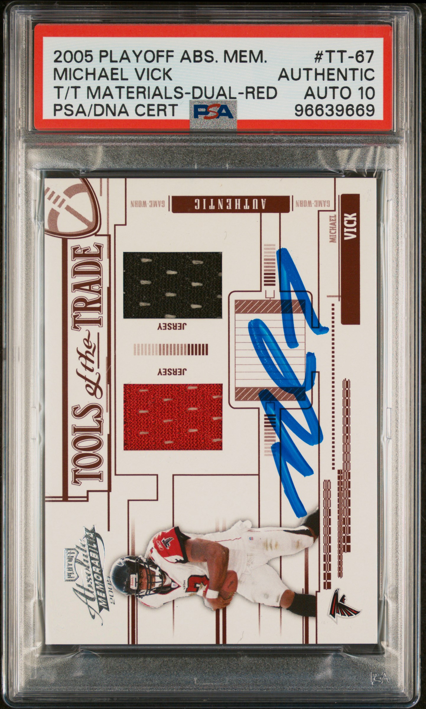 Michael Vick 2005 Absolute Game Used Signed Card #TT-67 Auto Graded PSA 10
