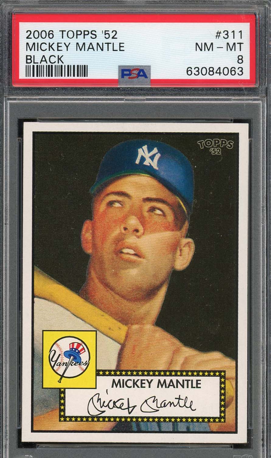 Mickey Mantle 2006 Topps 1952 Black Baseball Card #311 Graded PSA 8