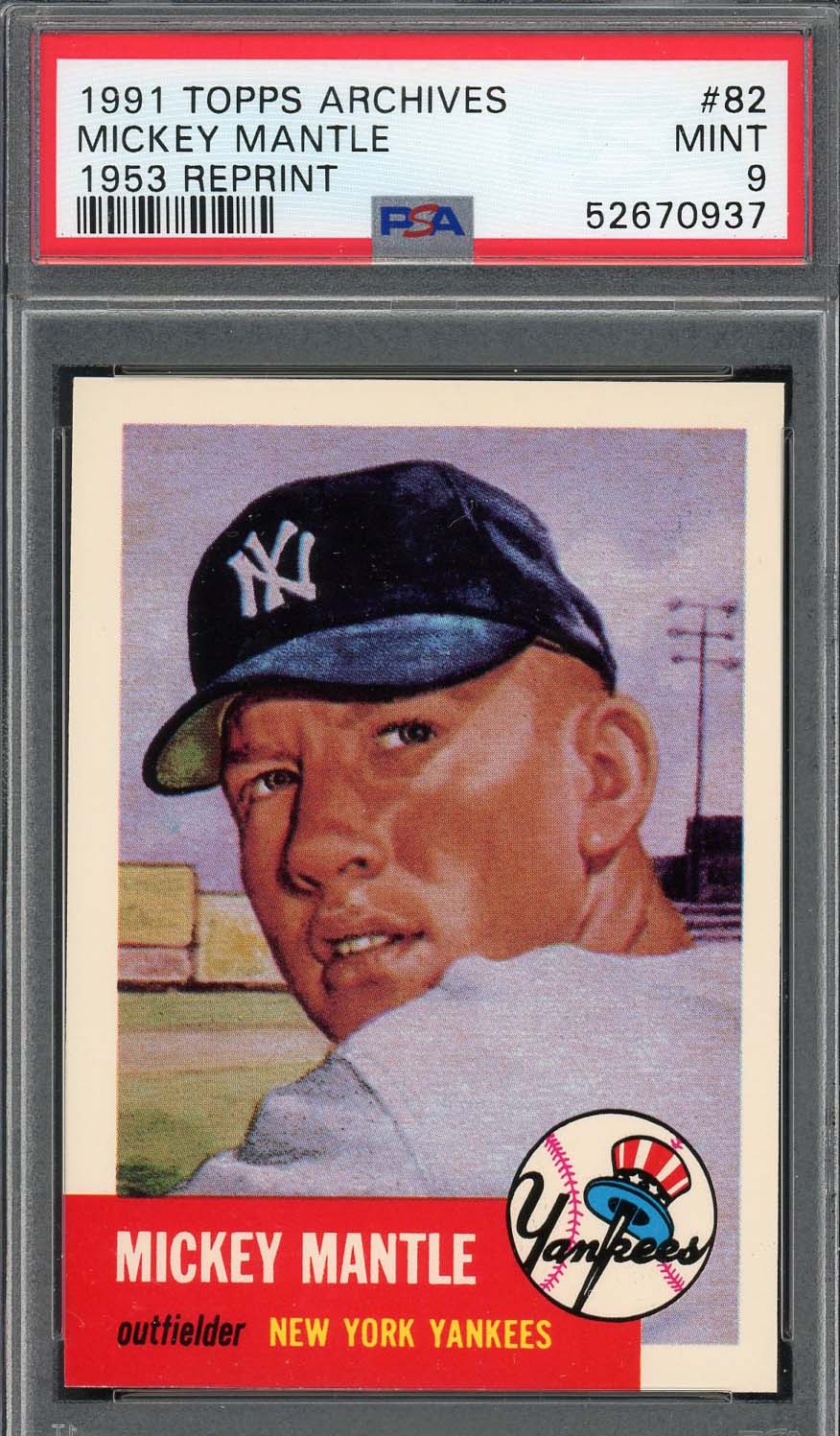 Mickey Mantle 1991 Topps Archives 1953 Baseball Card #82 Graded PSA 9