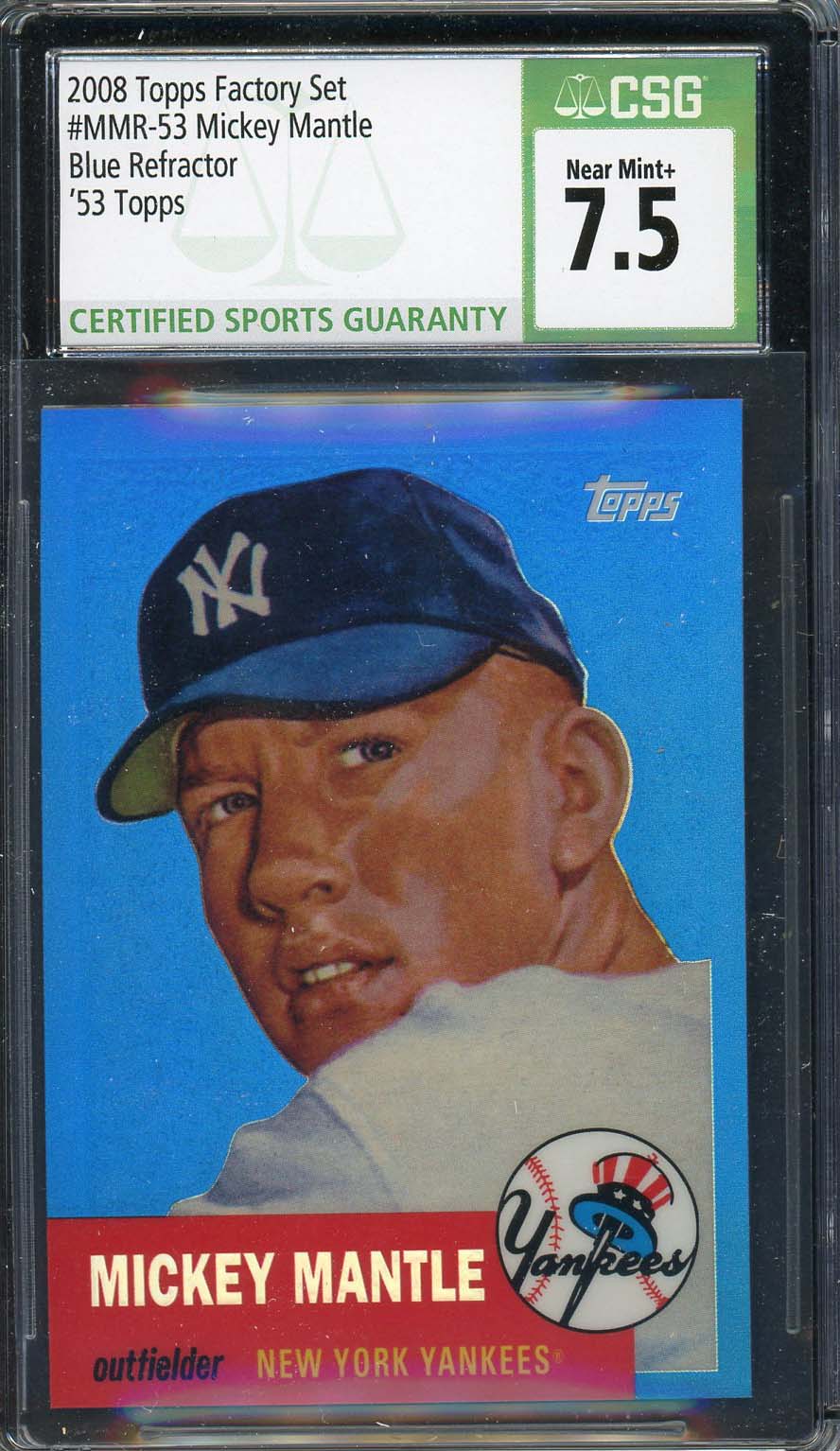 Mickey Mantle 2008 Topps Factory Blue Refractor 53 Baseball Card #MMR-53 CSG 7.5