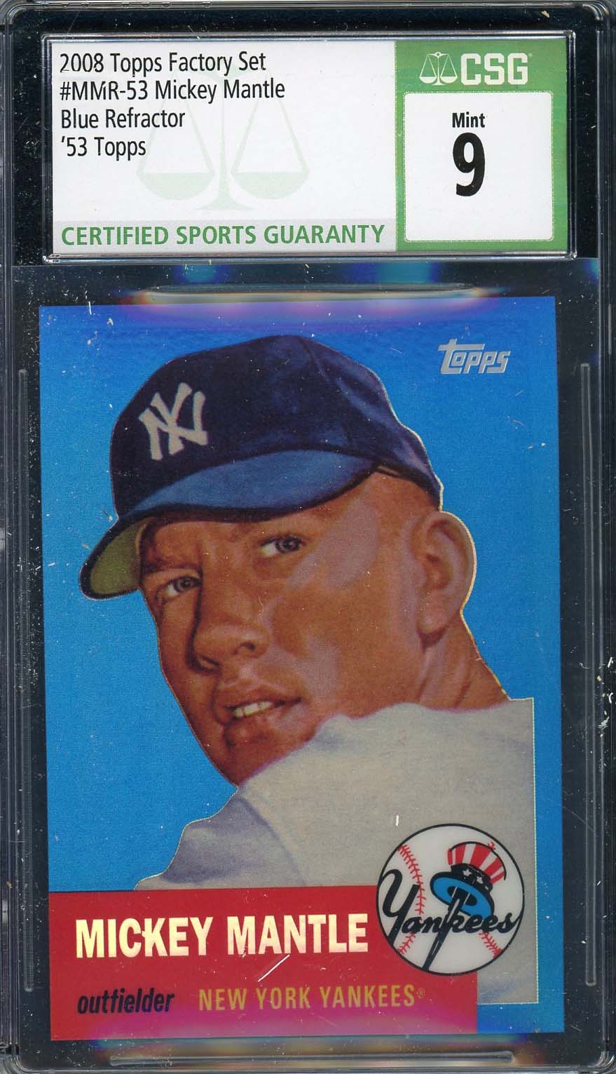 Mickey Mantle 2008 Topps Factory Blue Refractor 53 Baseball Card #MMR-53 CSG 9