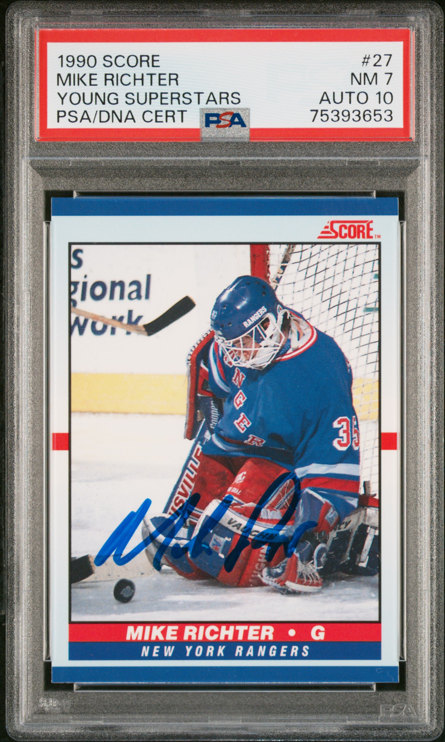 Mike Richter 1990 Score Young Superstars Signed Rookie Card #27 Auto PSA 10