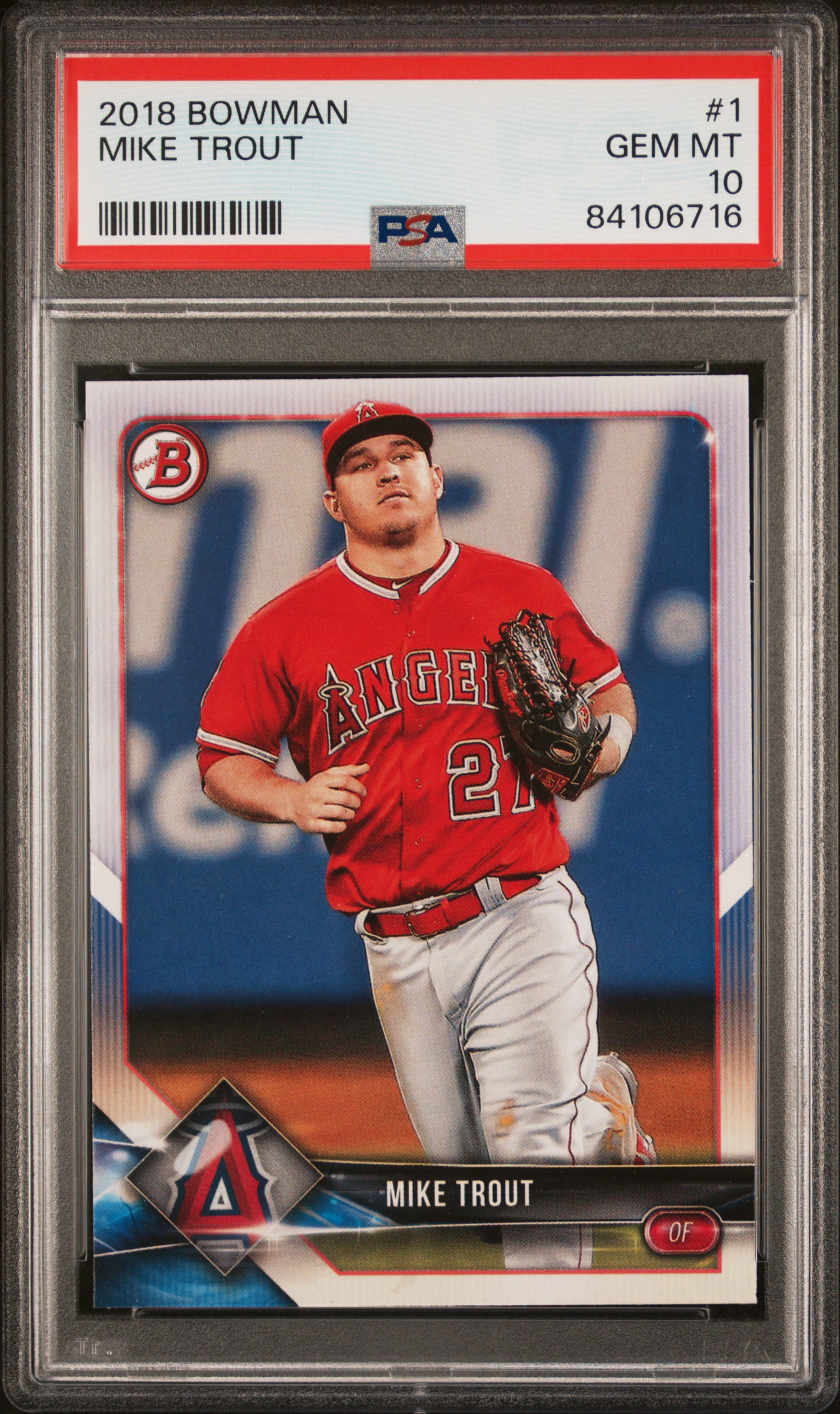 Mike Trout 2018 Bowman Baseball Card #1 Graded PSA 10