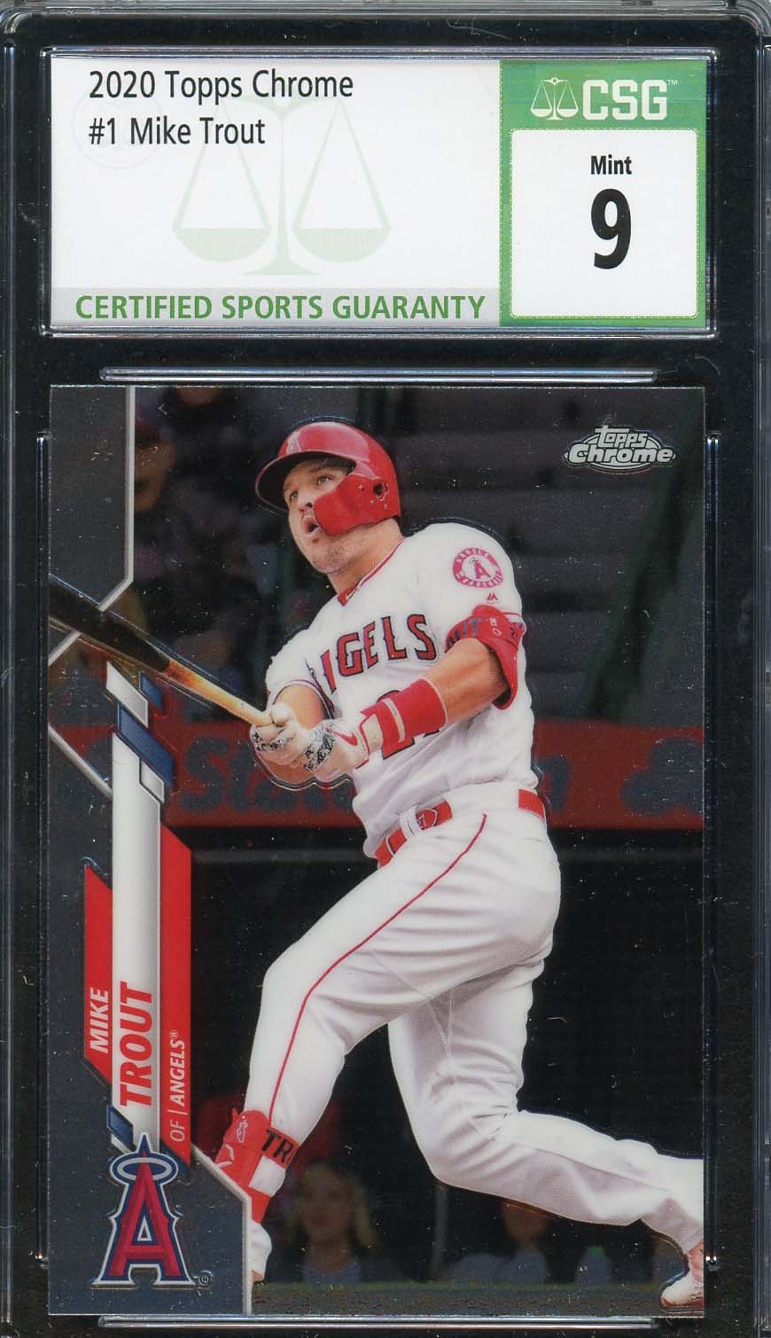 Mike Trout 2020 Topps Chrome Baseball Card #1 Graded CSG 9 Mike Trout 2020 Topps Chrome Baseball Card #1 Graded CSG 9
