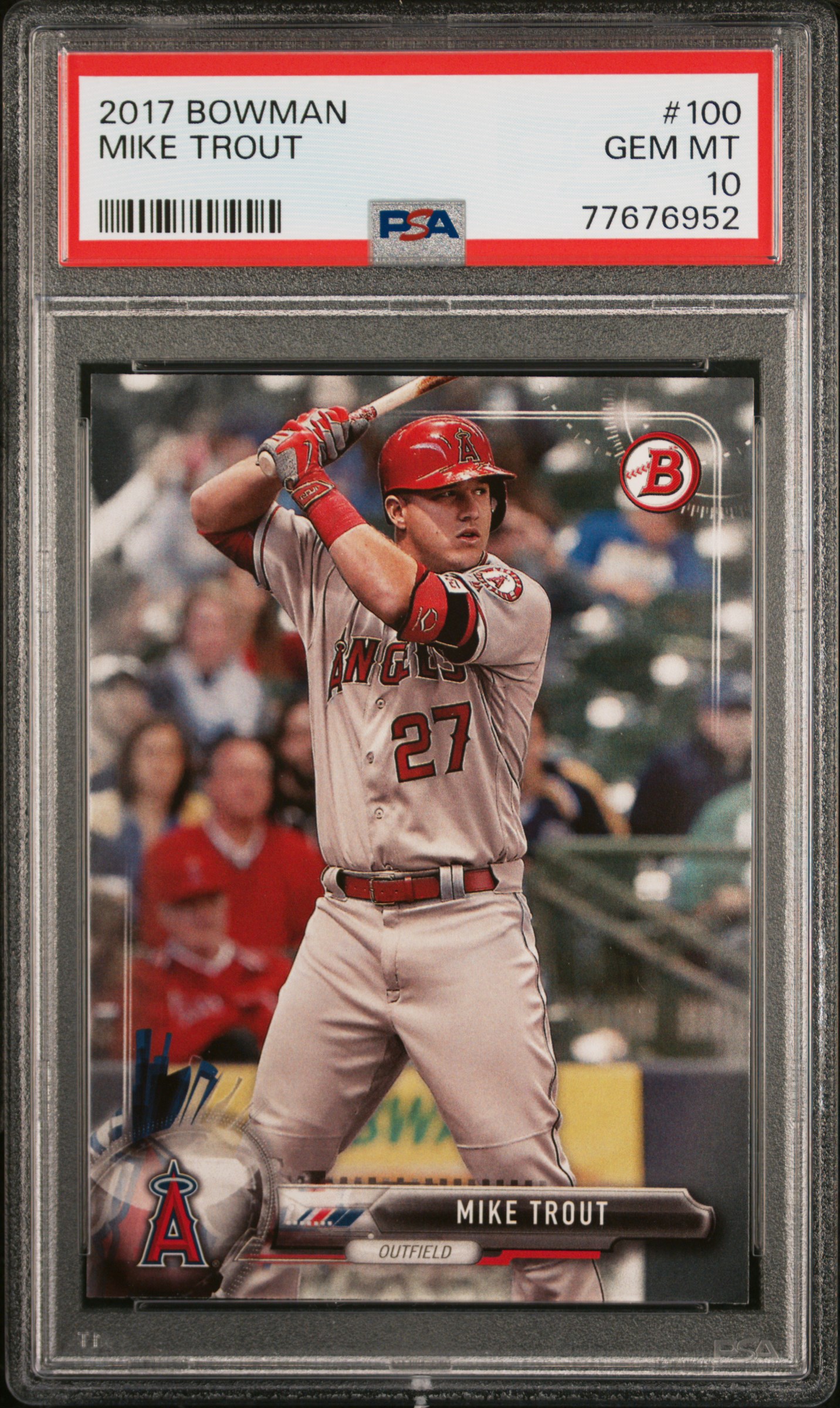 Mike Trout 2017 Bowman Baseball Card #100 Graded PSA 10