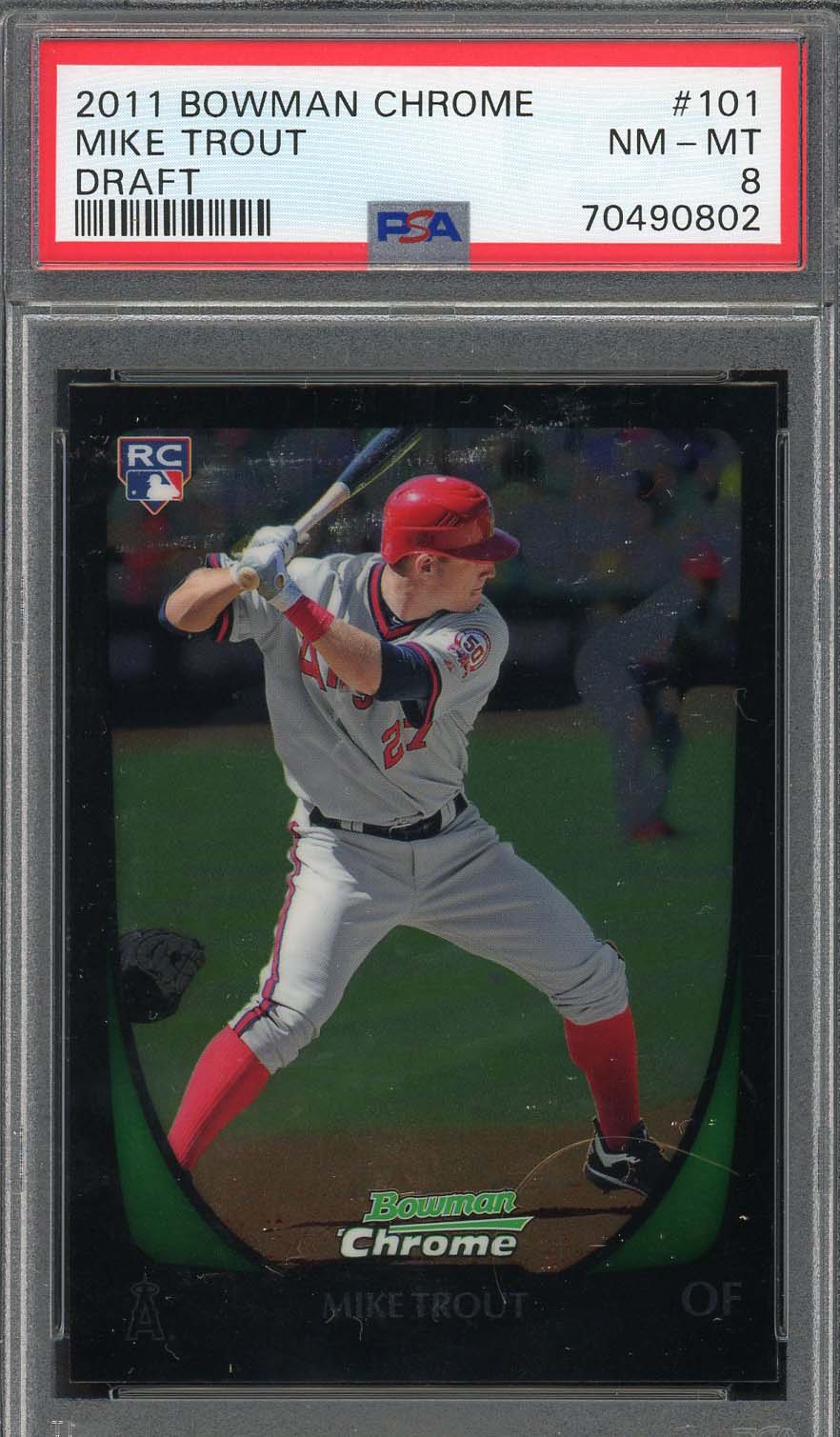 Mike Trout 2011 Bowman Chrome Draft Baseball Rookie Card RC #101 Graded PSA 8