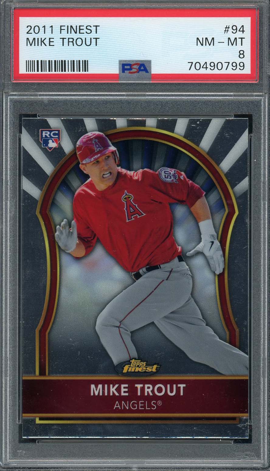 Mike Trout 2011 Topps Finest Baseball Rookie Card RC #94 Graded PSA 8