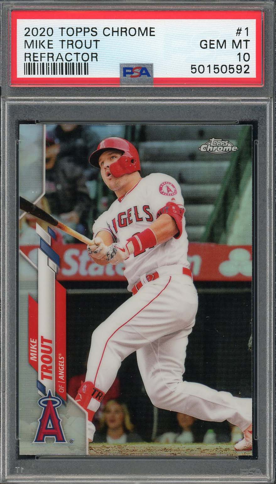 Mike Trout 2020 Topps Chrome Refractor Baseball Card #1 Graded PSA 10 GEM MINT
