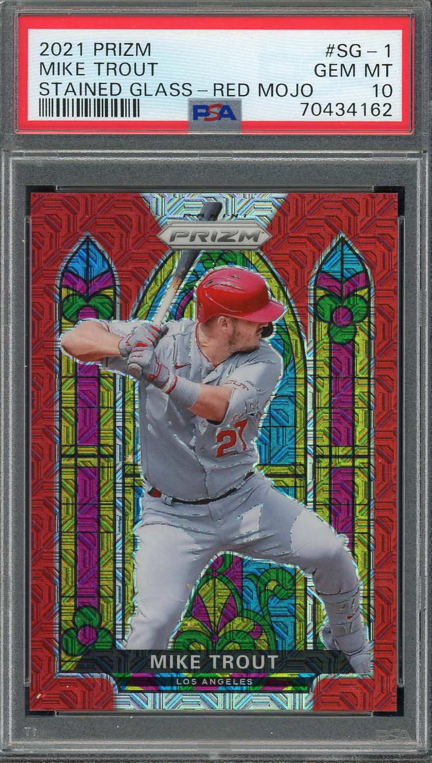 Mike Trout 2021 Panini Prizm Stained Glass Red Mojo Card #SG-1 PSA 10 25/149