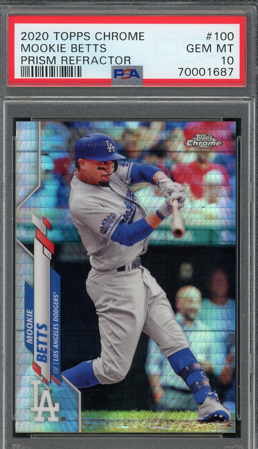 Mookie Betts 2020 Topps Chrome Prism Refractor Baseball Card #100 Graded PSA 10