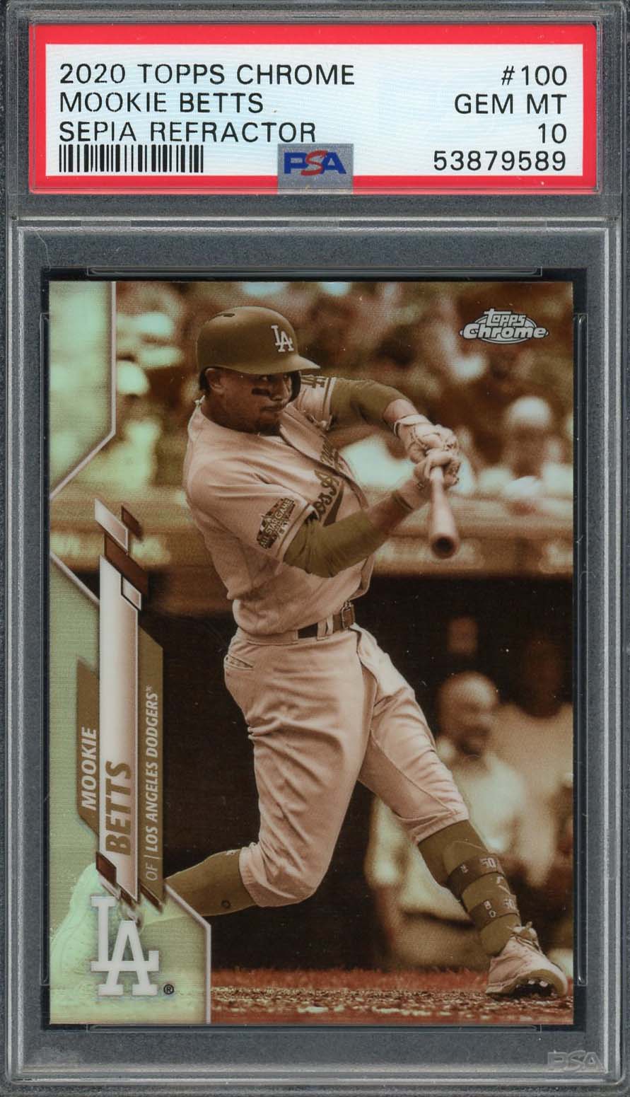 Mookie Betts 2020 Topps Chrome Sepia Refractor Baseball Card #100 Graded PSA 10