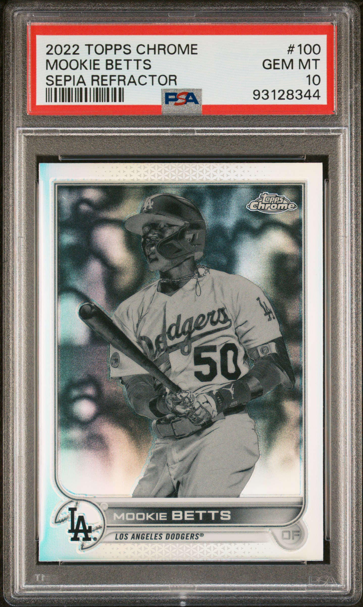 Mookie Betts 2022 Topps Chrome Sepia Refractor Baseball Card #100 Graded PSA 10 Mookie Betts 2022 Topps Chrome Sepia Refractor Baseball Card #100 Graded PSA 10
