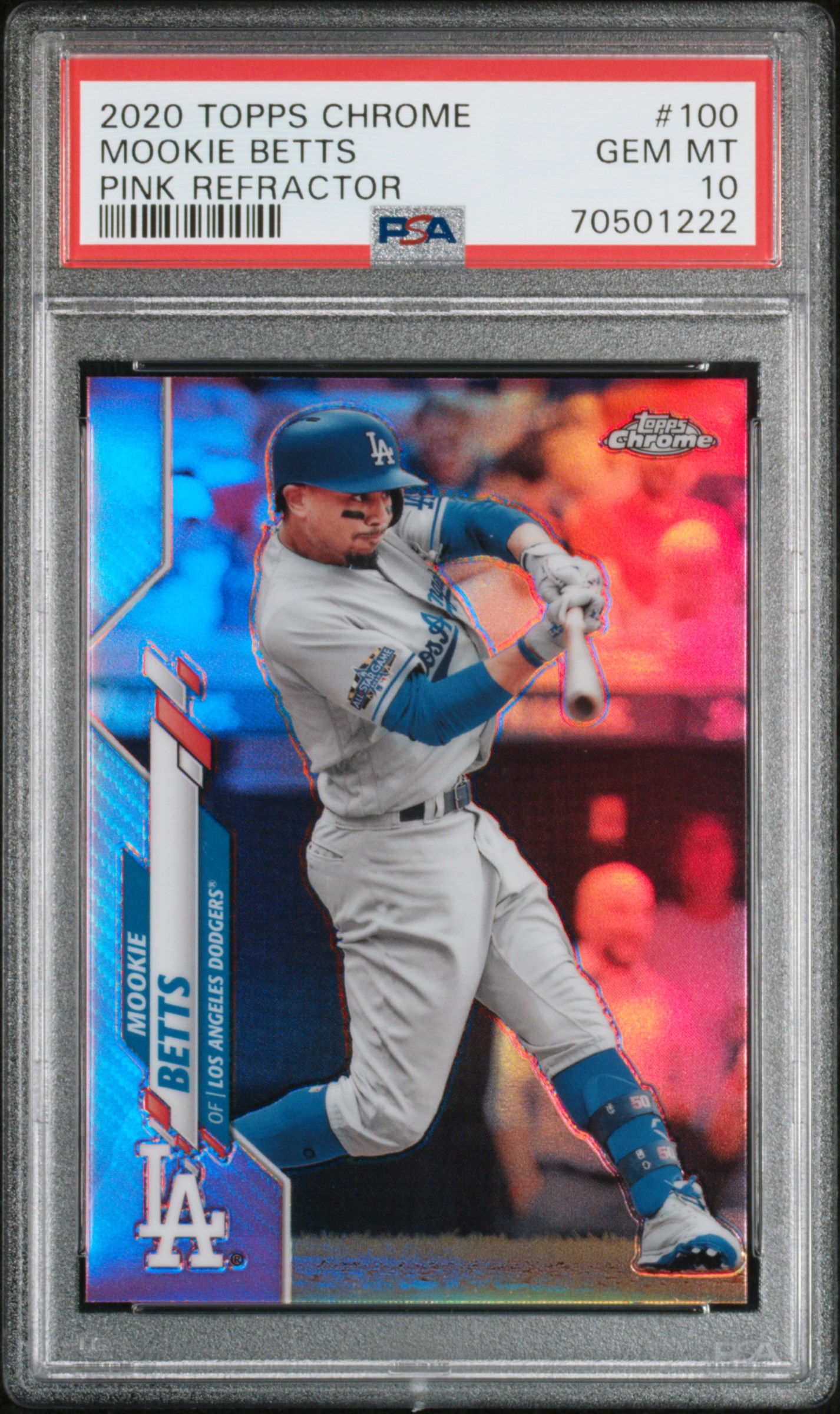 Mookie Betts 2020 Topps Chrome Pink Refractor Baseball Card #100 Graded PSA 10