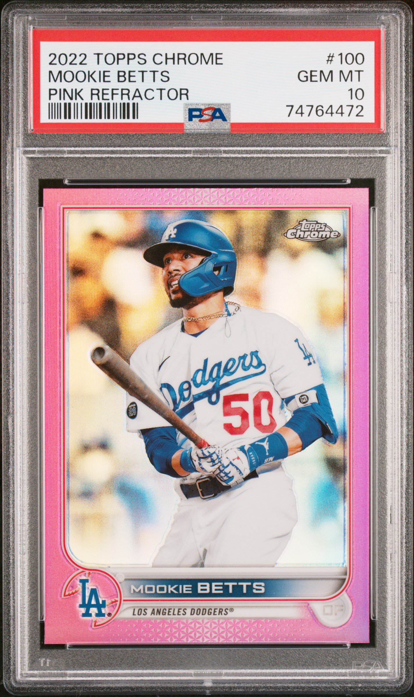 Mookie Betts 2022 Topps Chrome Pink Refractor Baseball Card #100 Graded PSA 10