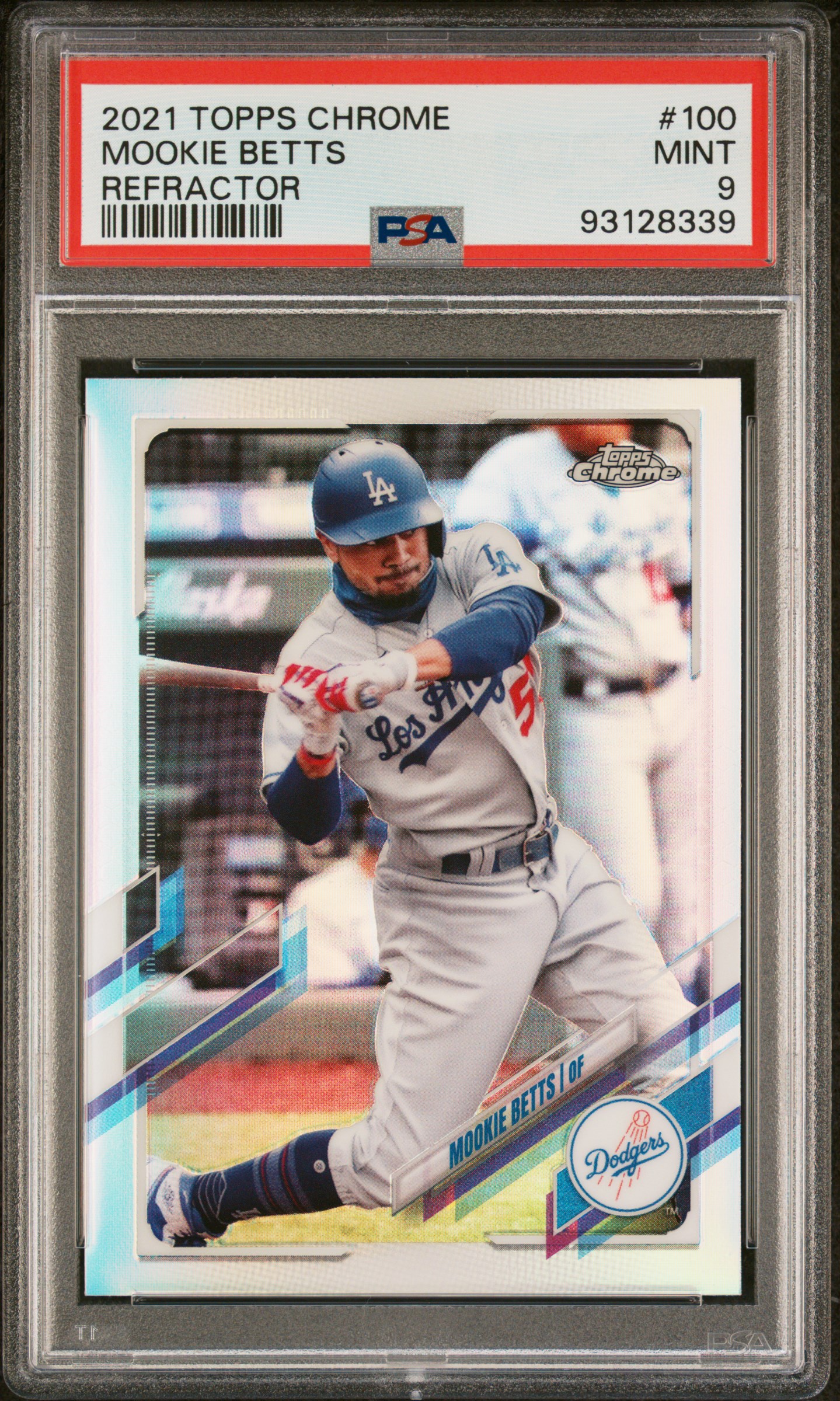 Mookie Betts 2021 Topps Chrome Refractor Baseball Card #100 Graded PSA 9 Mookie Betts 2021 Topps Chrome Refractor Baseball Card #100 Graded PSA 9