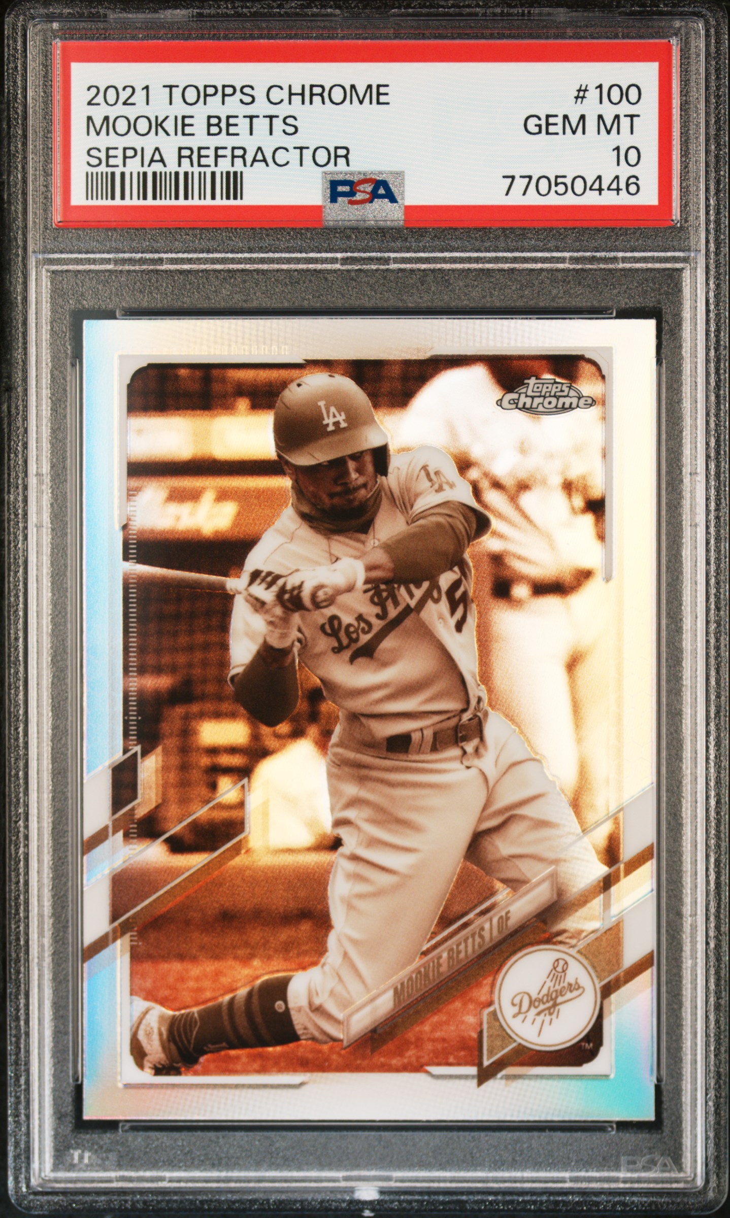 Mookie Betts 2021 Topps Chrome Sepia Refractor Baseball Card #100 Graded PSA 10