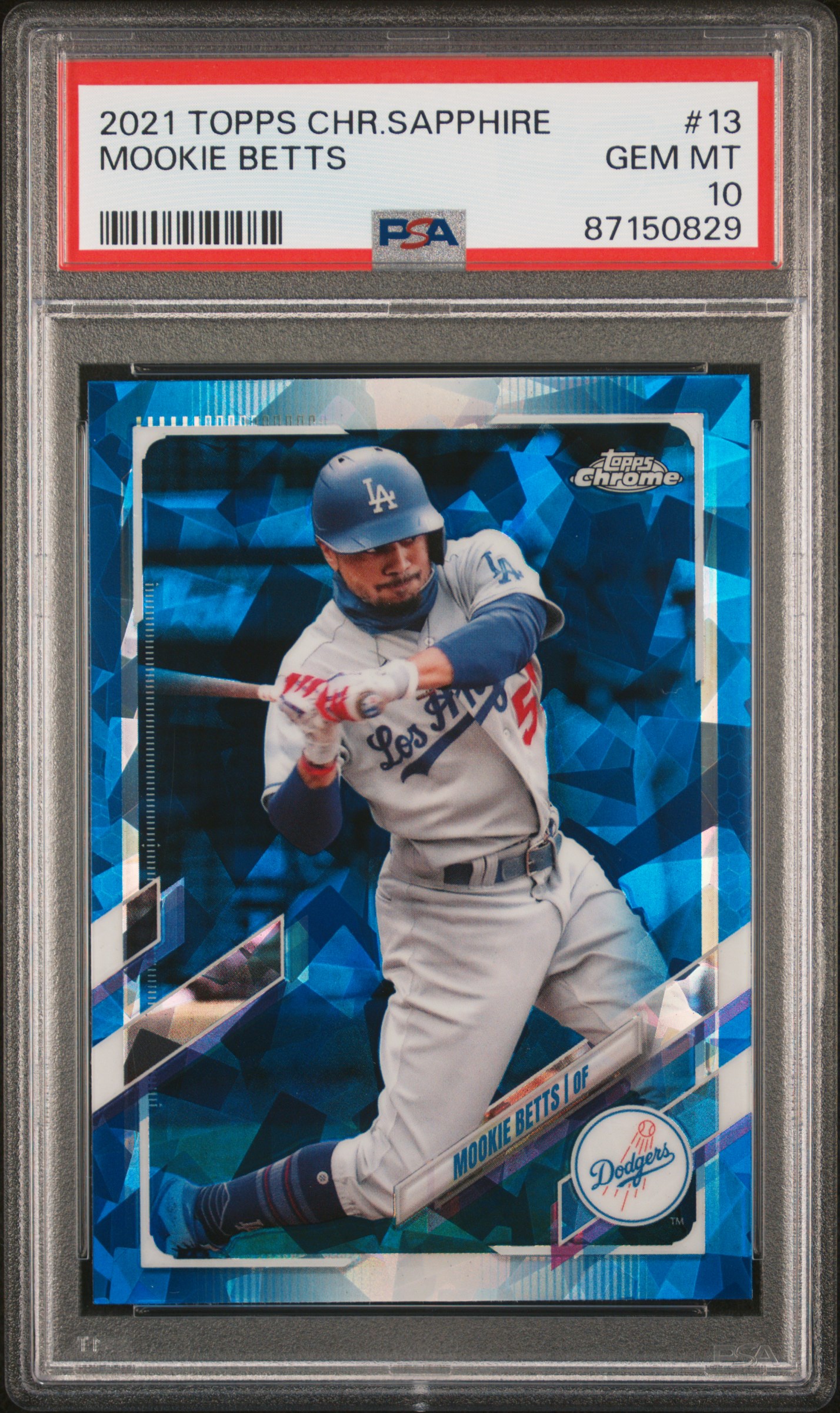 Mookie Betts 2021 Topps Chrome Sapphire Baseball Card #13 Graded PSA 10
