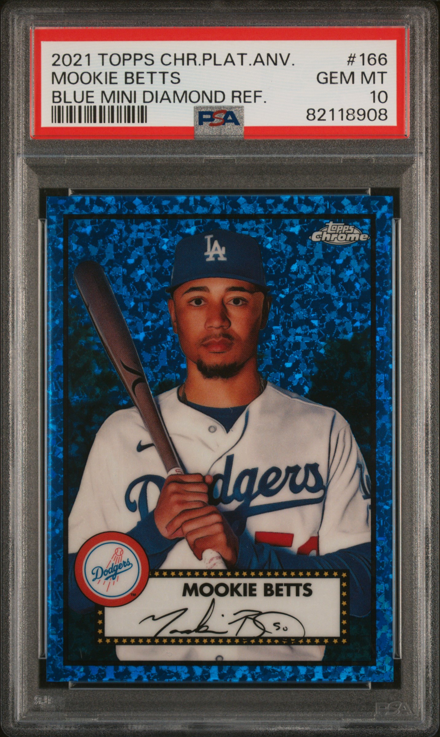 Mookie Betts 2021 Topps Chrome Blue Refractor Baseball Card #166 PSA 10 85/199