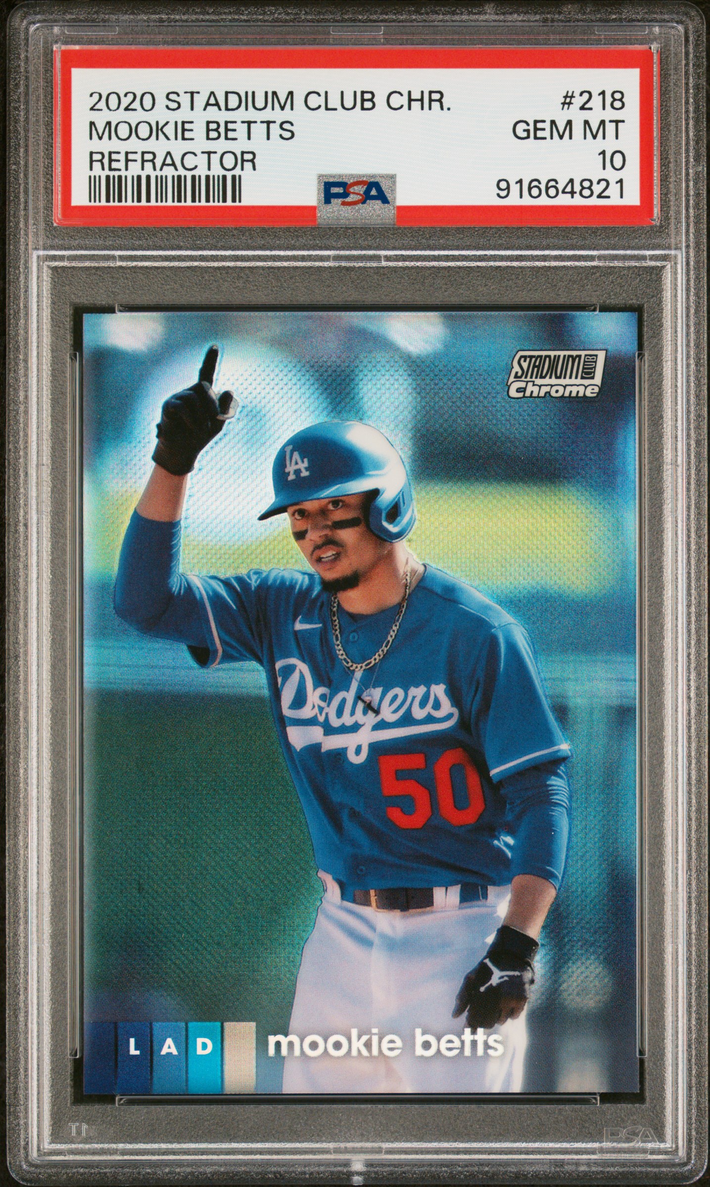 Mookie Betts 2020 Topps Stadium Club Chrome Refractor Card #218 Graded PSA 10