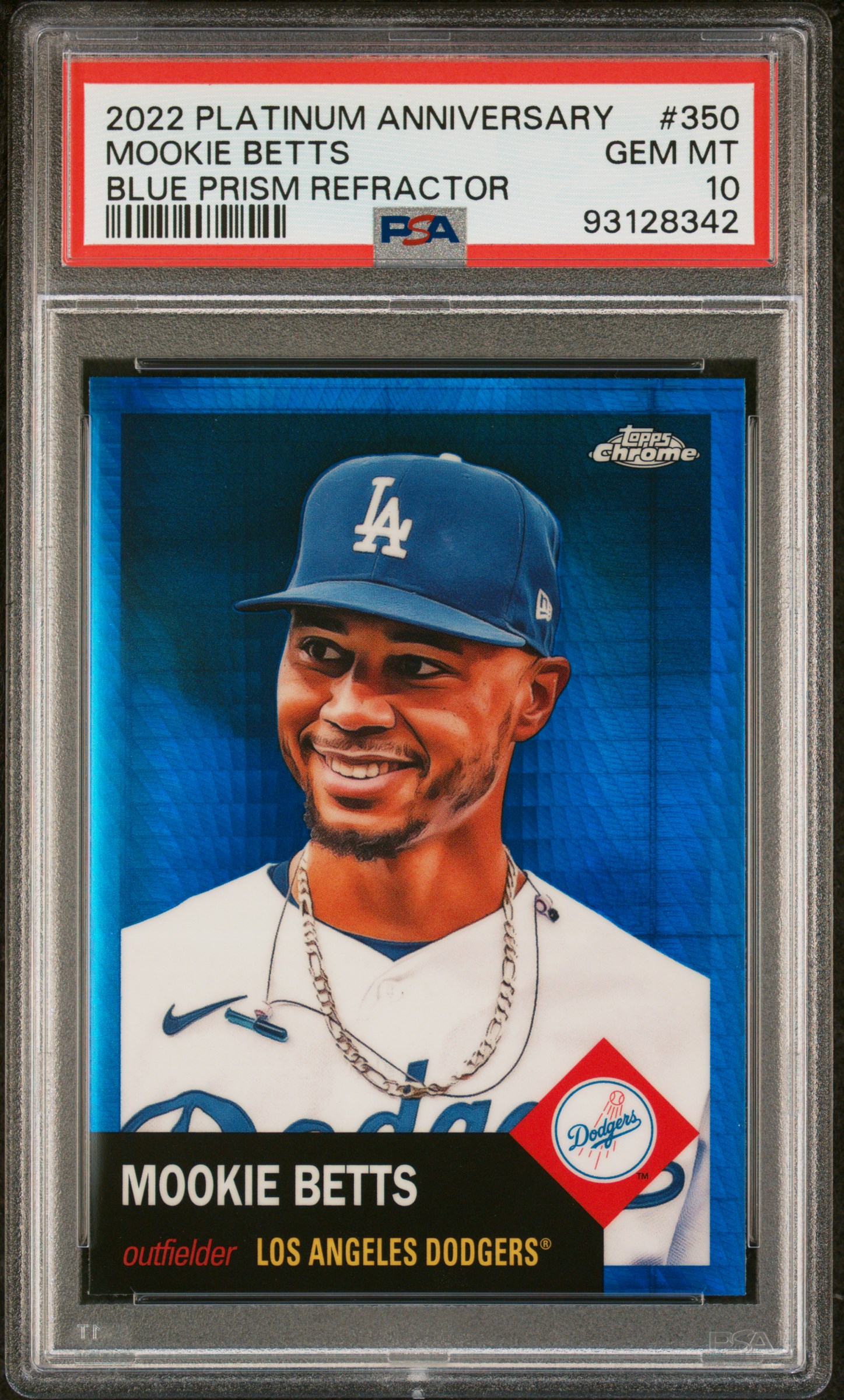 Mookie Betts 2022 Topps Chrome Blue Prism Baseball Card #350 Graded PSA 10 Mookie Betts 2022 Topps Chrome Blue Prism Baseball Card #350 Graded PSA 10