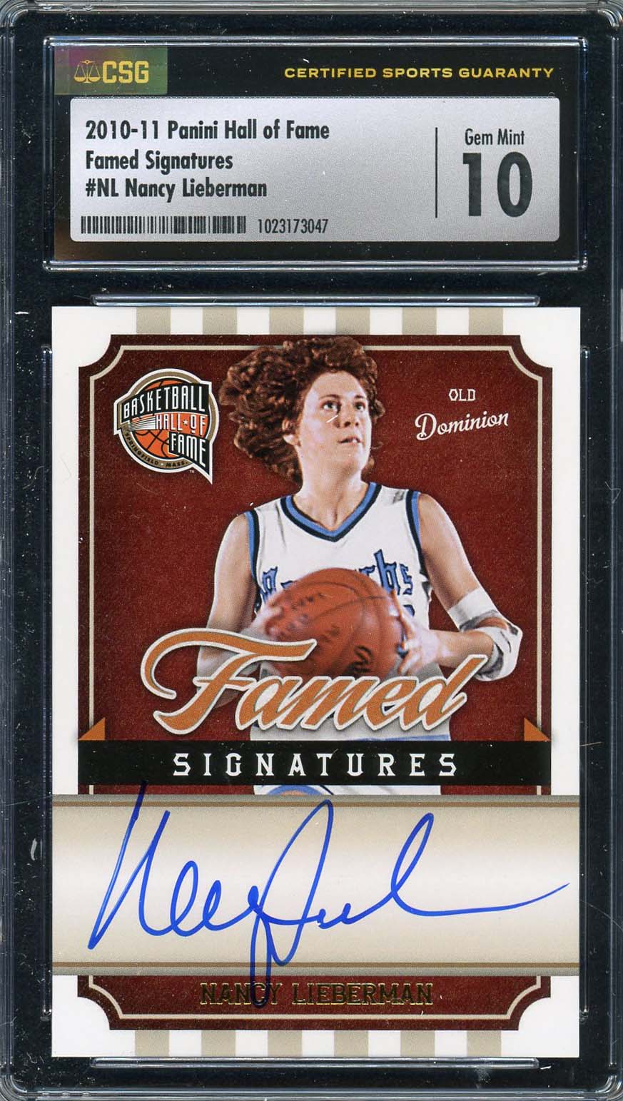 Nancy Lieberman Autographed 2010 Panini Hall of Famed Signatures Card CSG 10