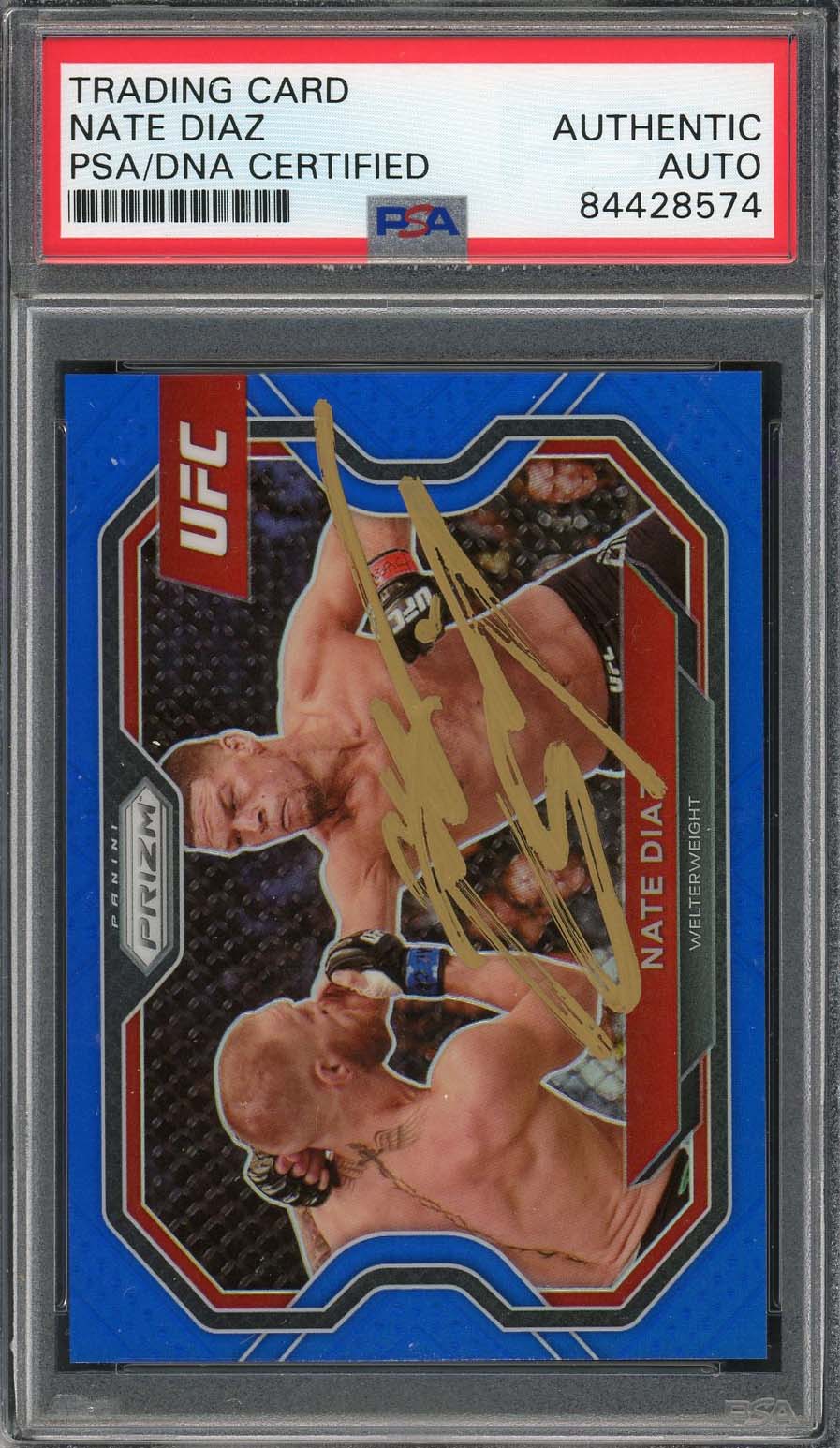 Nate Diaz Autographed 2021 Panini Blue Prizm Signed Card #115 PSA DNA /199