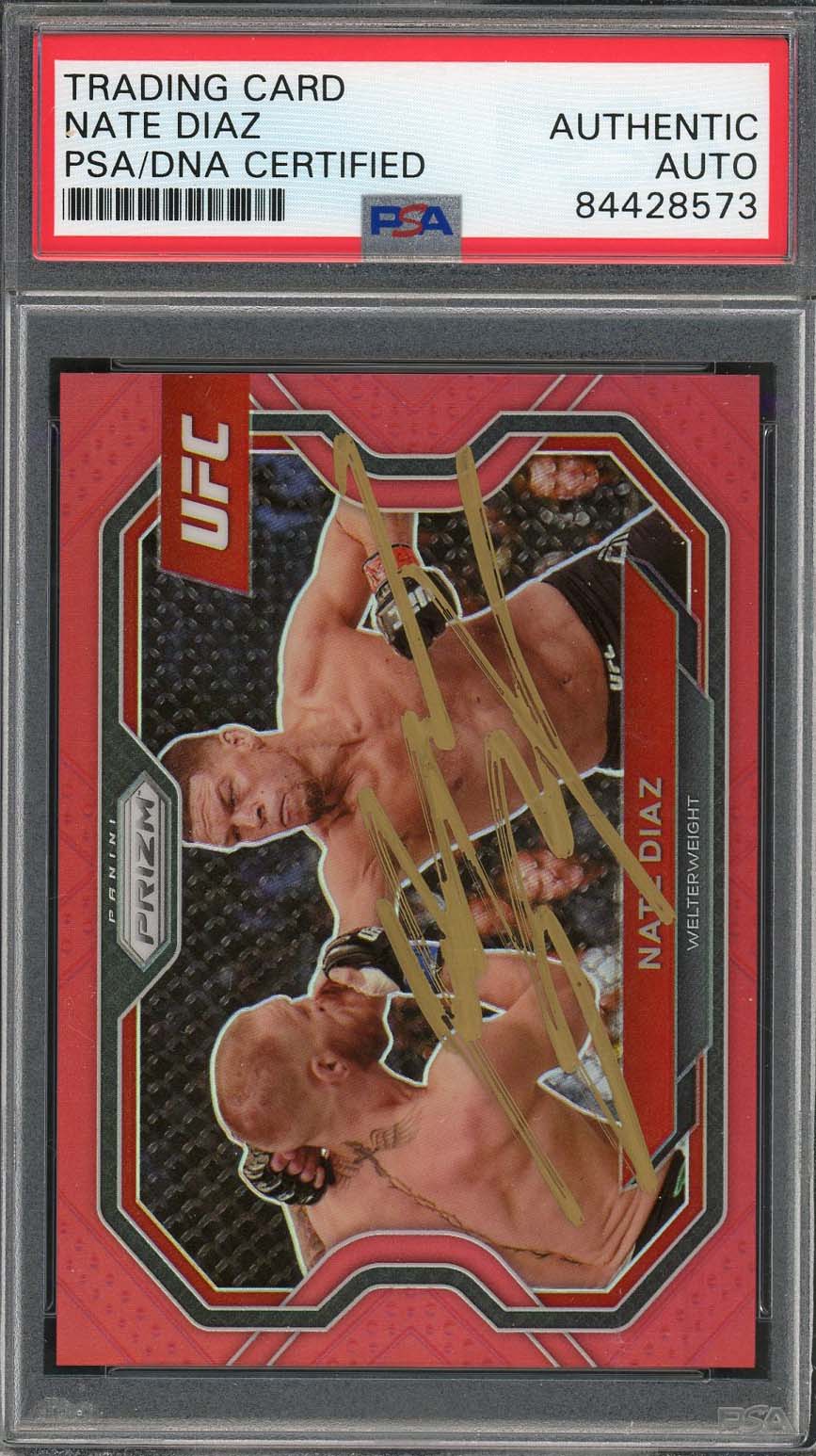 Nate Diaz Autographed 2021 Panini Red Prizm Signed Card #115 PSA DNA /275