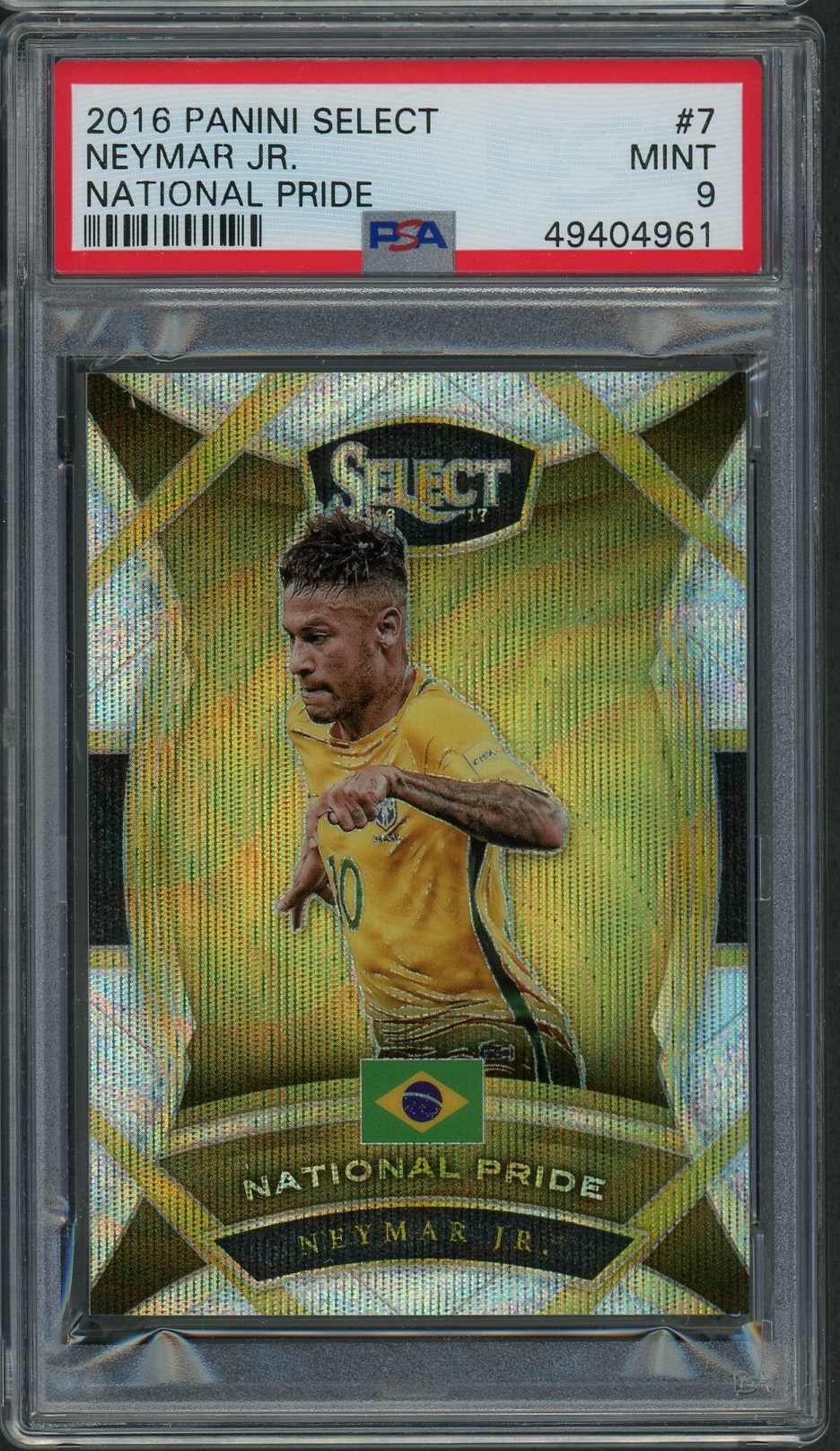 Neymar JR Brazil 2016 Panini Select National Pride Soccer Card #7 Graded PSA 9 MINT