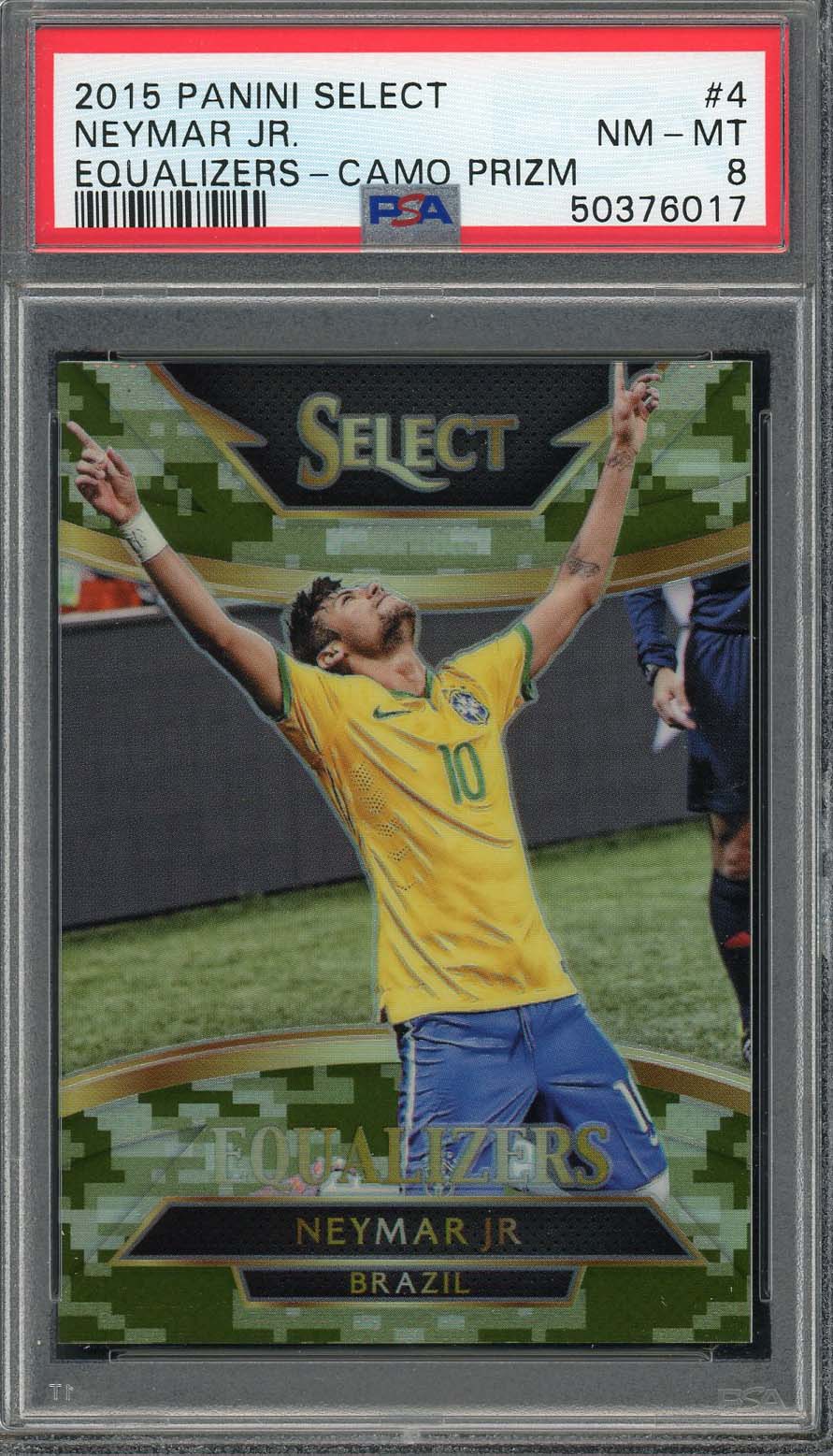 Neymar Jr 2015 Panini Select Equalizers Camo Prizm Soccer Card #4 PSA 8 /249 Neymar Jr 2015 Panini Select Equalizers Camo Prizm Soccer Card #4 PSA 8 /249